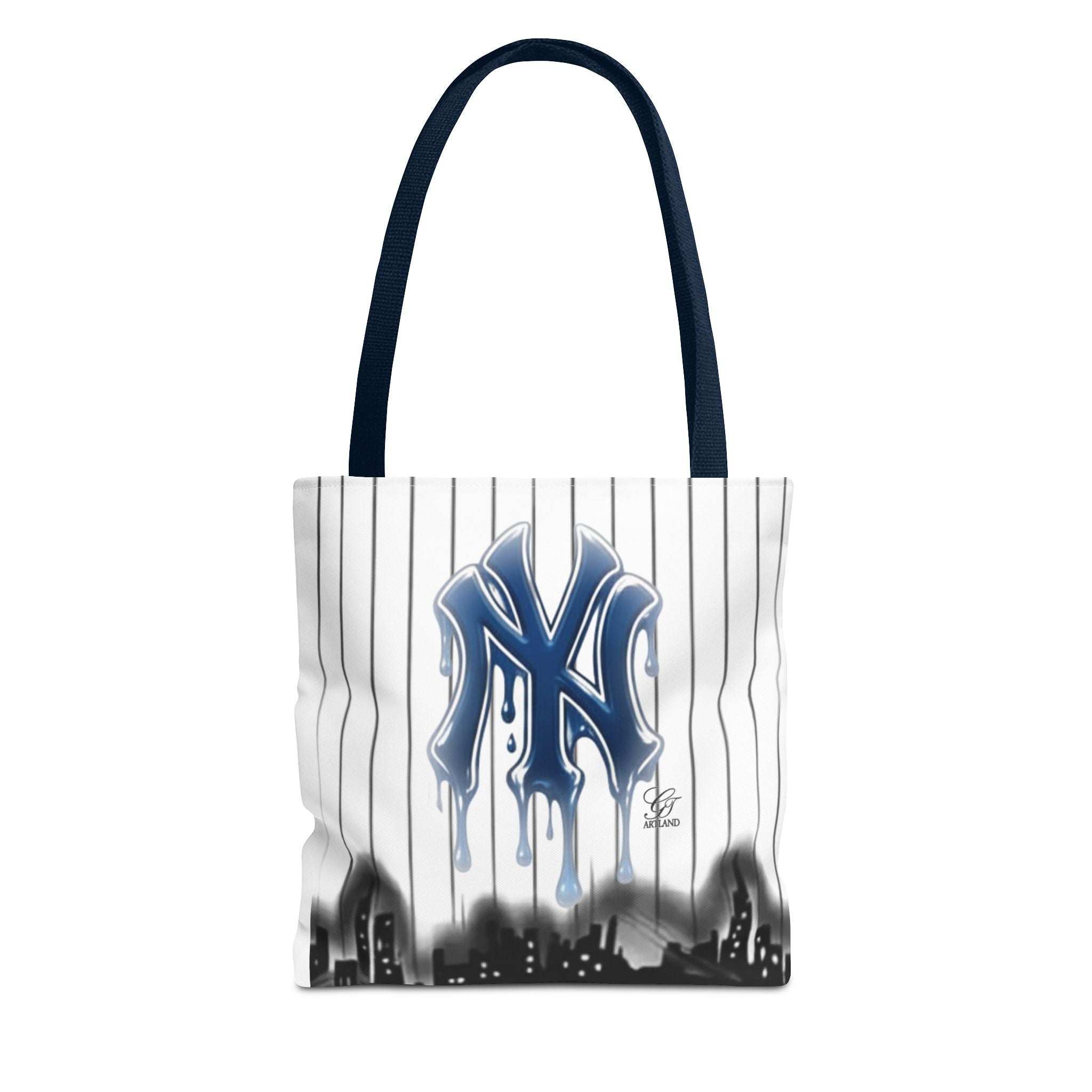 Drip NY Fan Gear Logo Pinstripe Tote Bag — Urban Baseball Cityscape by GT Artland