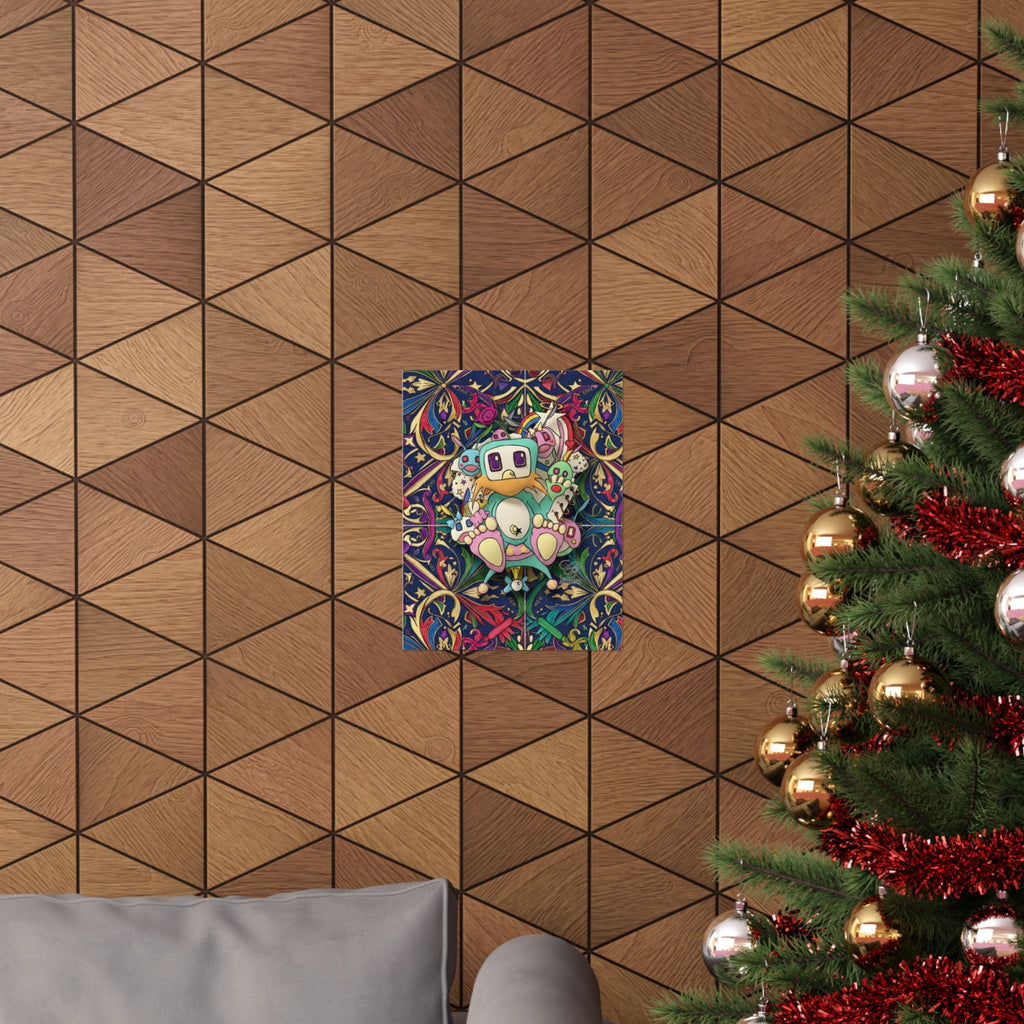 Cute Robot Poon Designer Poster | Matte Vertical Poster, Colorful Floral Pattern by GT Artland