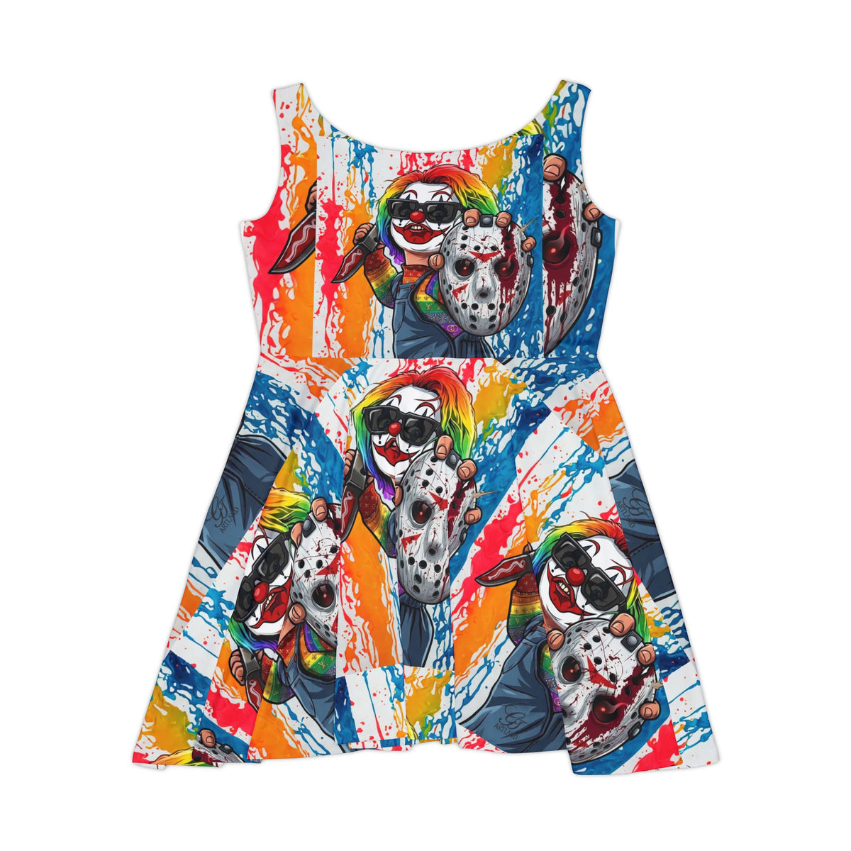 Rainbow Psycho Slasher Color Drip Halloween Dark Horror Skater Dress by GT Artland