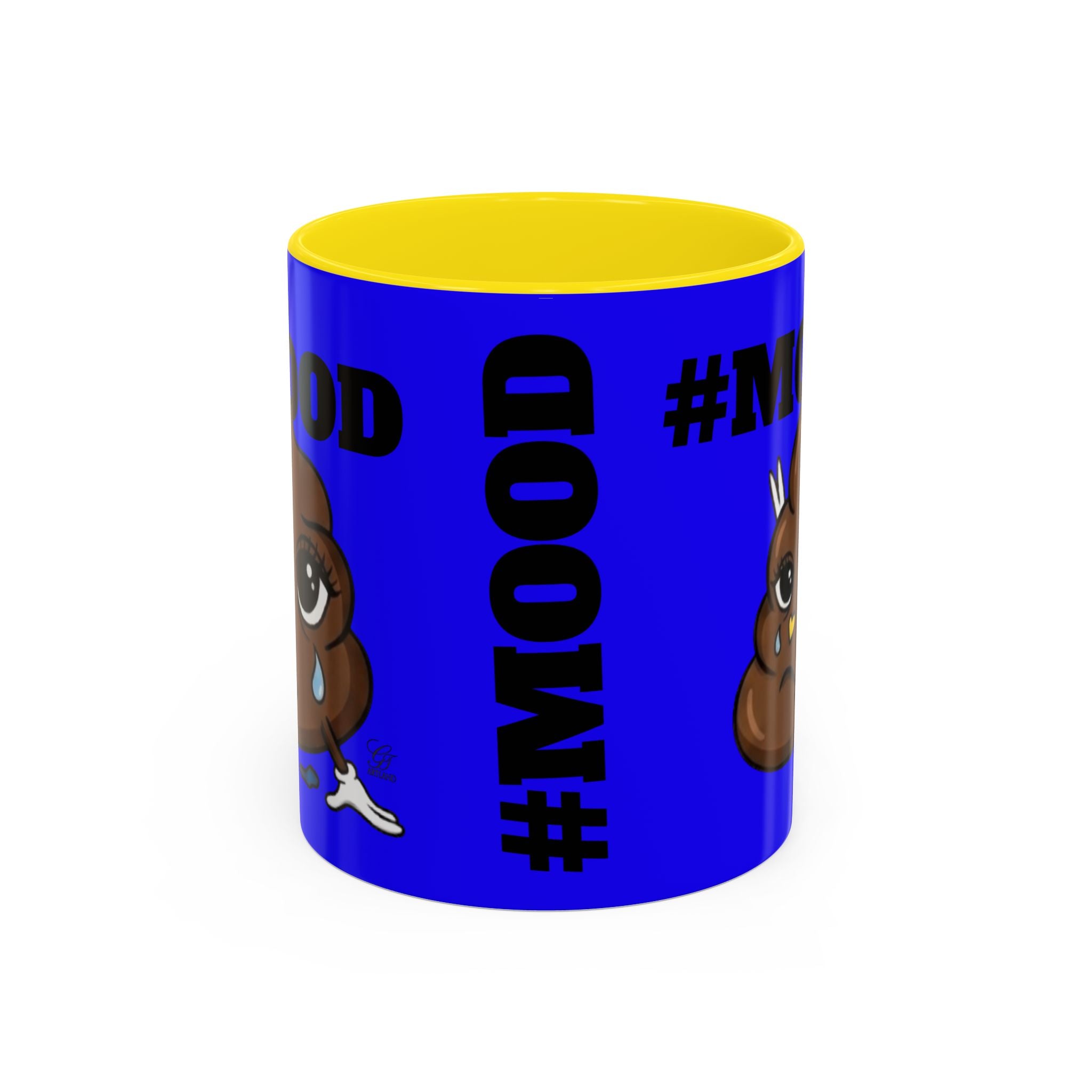 #MOOD Poop Emoji Retro Blue Accent Coffee Mug – Funny Blue 11/15oz Gift by GT Artland