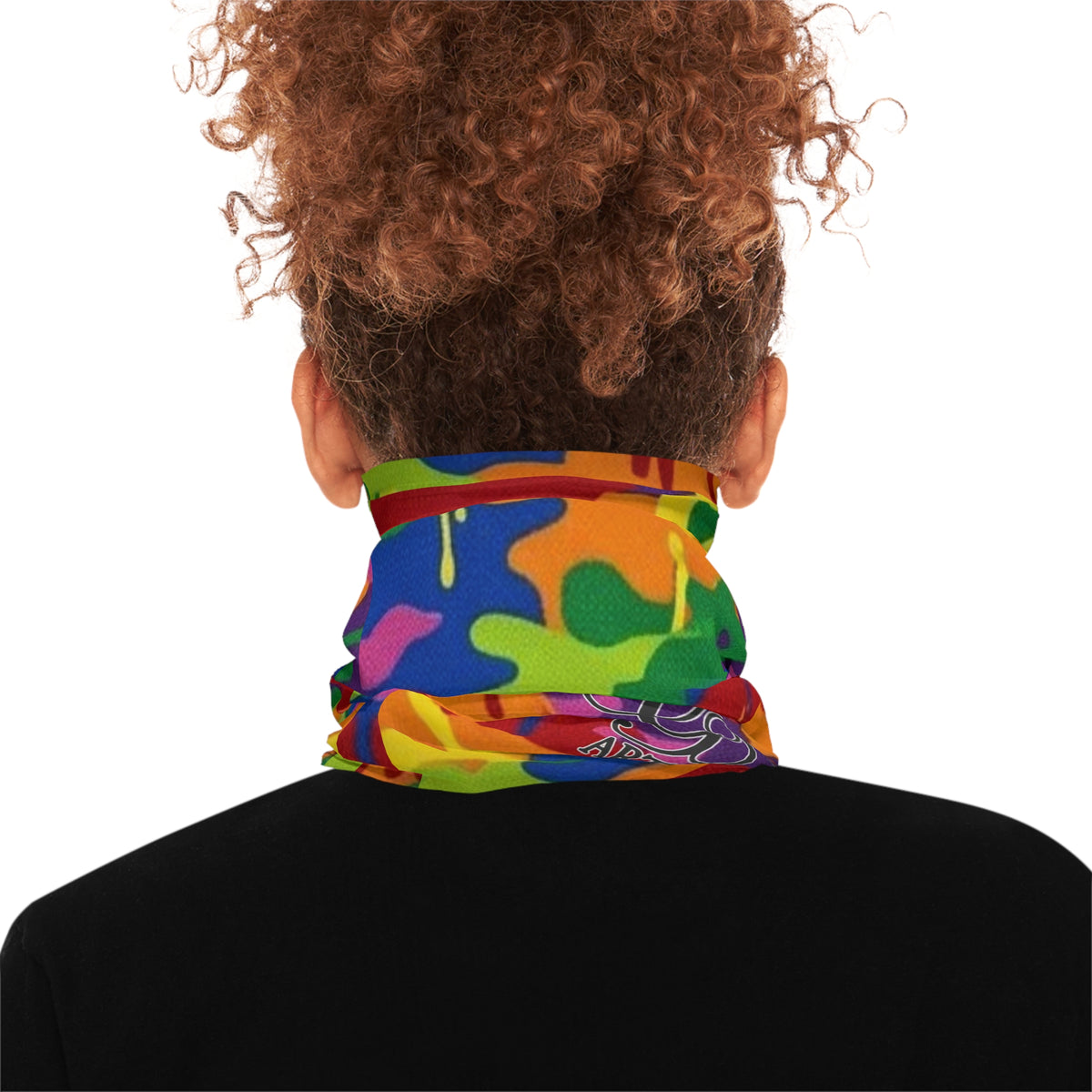 Rainbow Camo Neck Gaiter — Drip Shark Designer, Vibrant Festival Face Covering by GT Artland