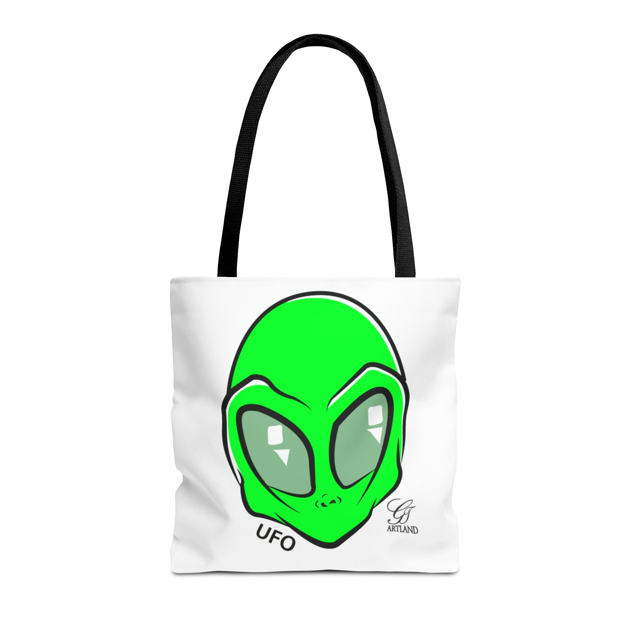 Alien UFO Tote Bag — Green Extraterrestrial Graphic Beach & Market Bag by GT Artland