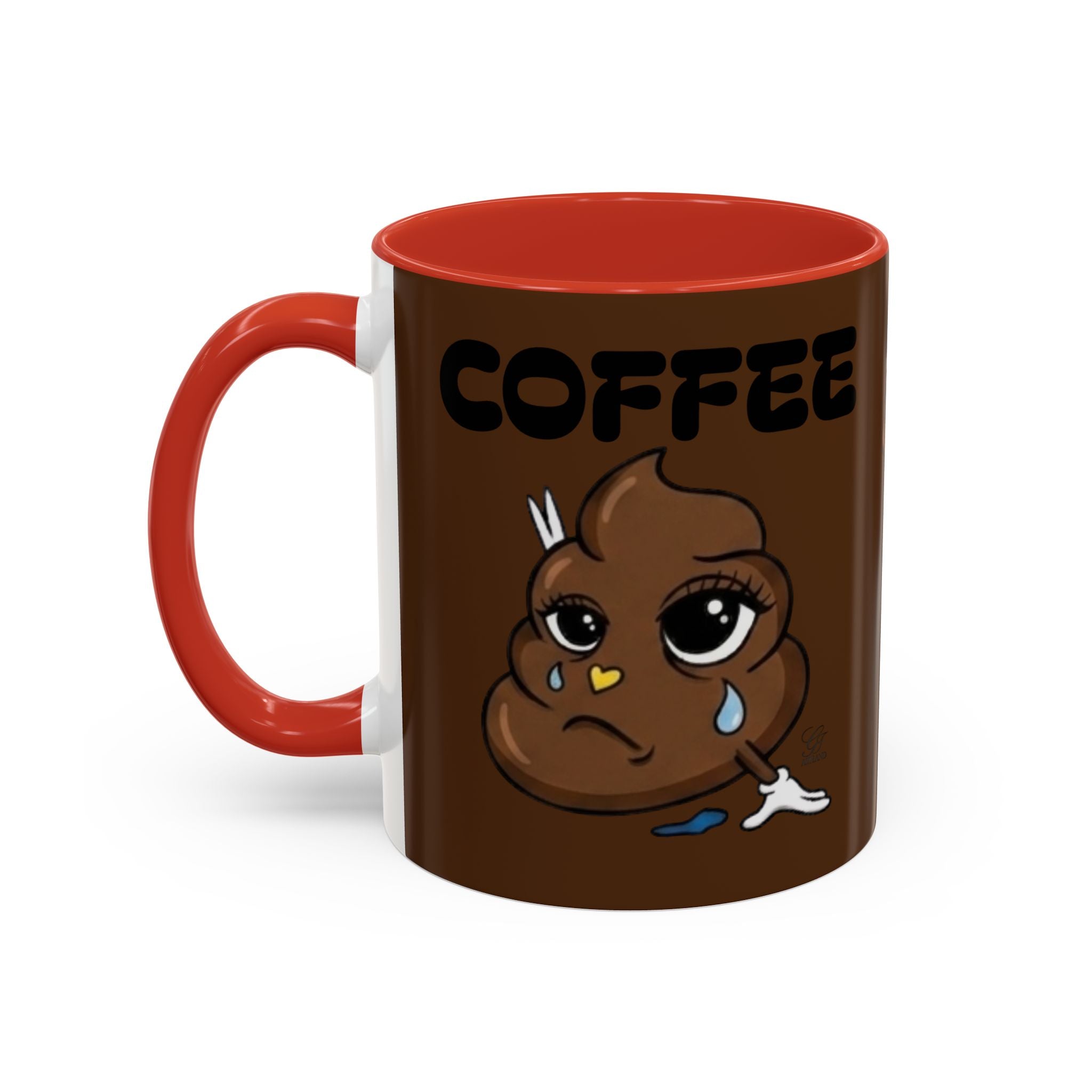 Coffee Mug — Cute Crying Poop Emoji 'COFFEE' Accent Ceramic Mug (11/15 oz) by GT Artland
