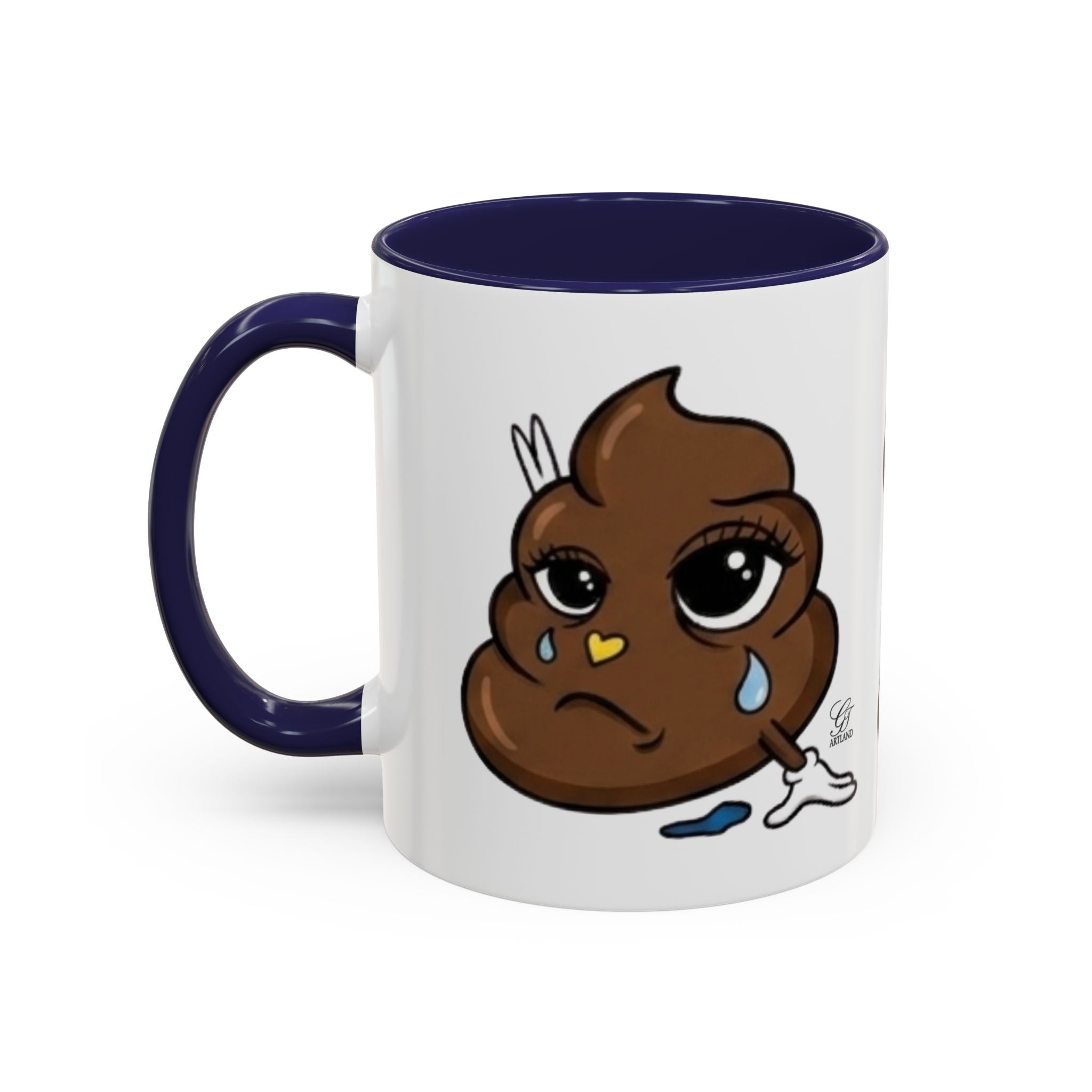 Sad Poop Emoji Coffee Mug — Funny Kawaii Gag Gift Accent Mug by GT Artland