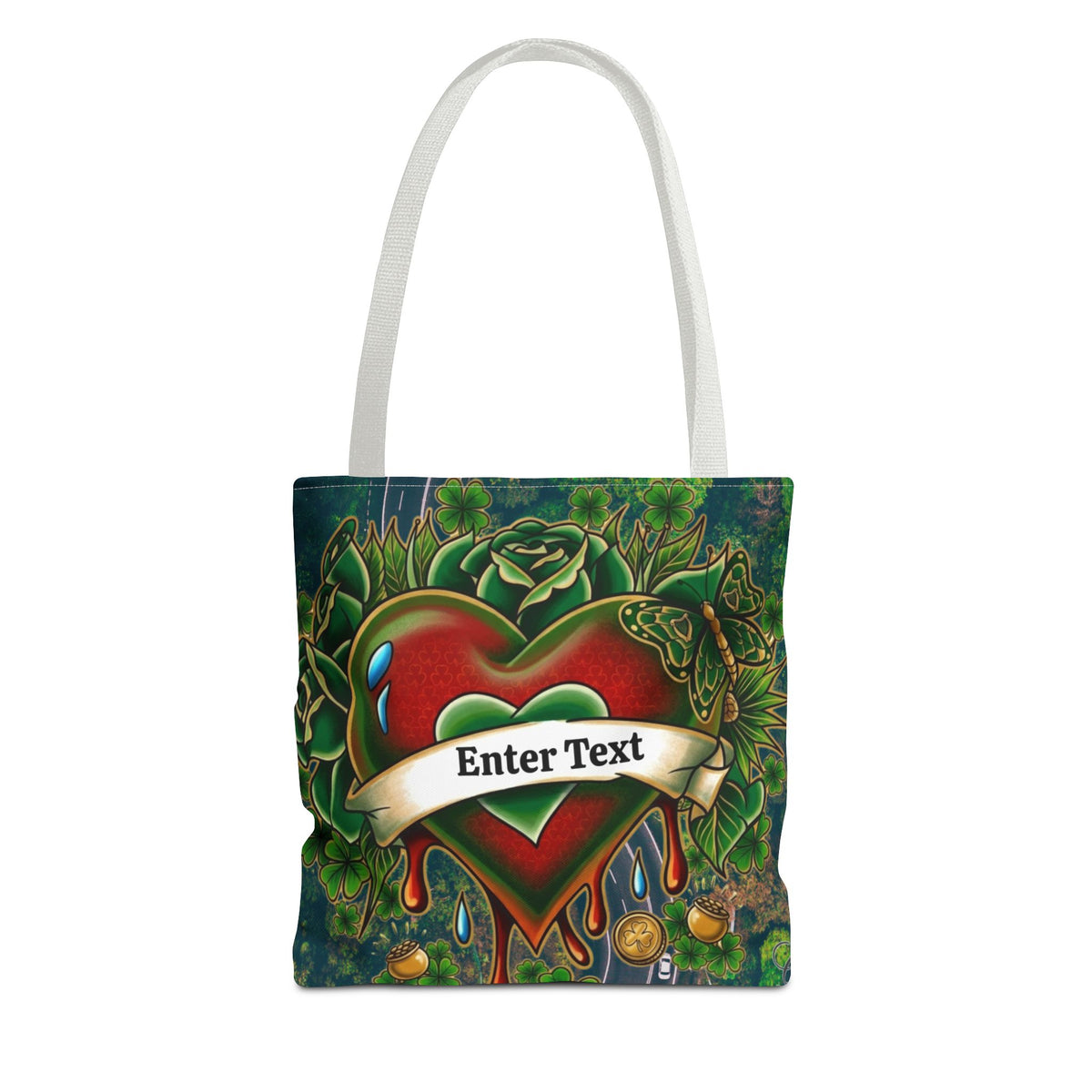 "Lucky Art" Tattoo Heart Urban Shamrock "Custom Text" Nature Splash St. Patrick Theme Designer Tote Bag by GT Artland