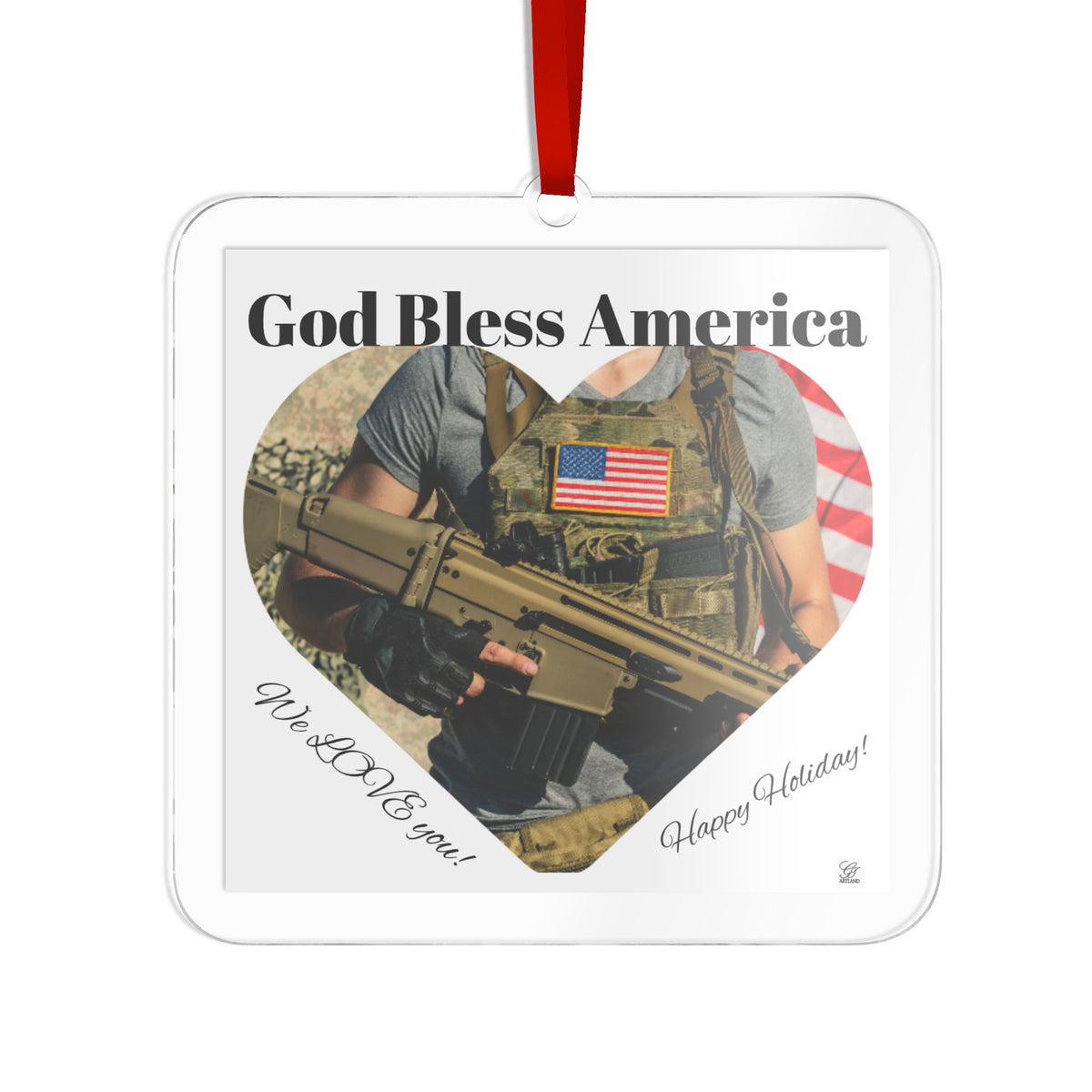 God Bless America Military Christmas Acrylic Ornament