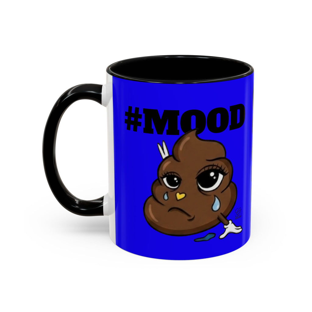 #MOOD Poop Emoji Retro Blue Accent Coffee Mug – Funny Blue 11/15oz Gift by GT Artland