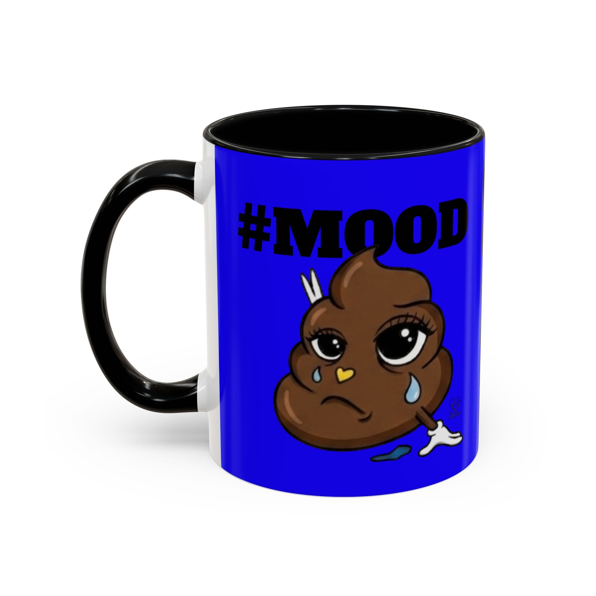 #MOOD Poop Emoji Retro Blue Accent Coffee Mug – Funny Blue 11/15oz Gift by GT Artland