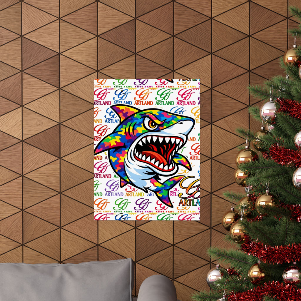 Colorful Rainbow Killa Shark Matte Poster – Bold Ocean Wall Art by GT Artland