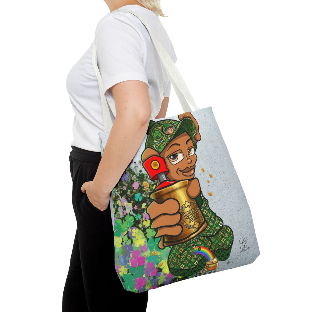 "Lucky Art" Spray Can Ebony Couple (Boy/Girl) St Patrick Theme Designer Tote Bag by GT Artland