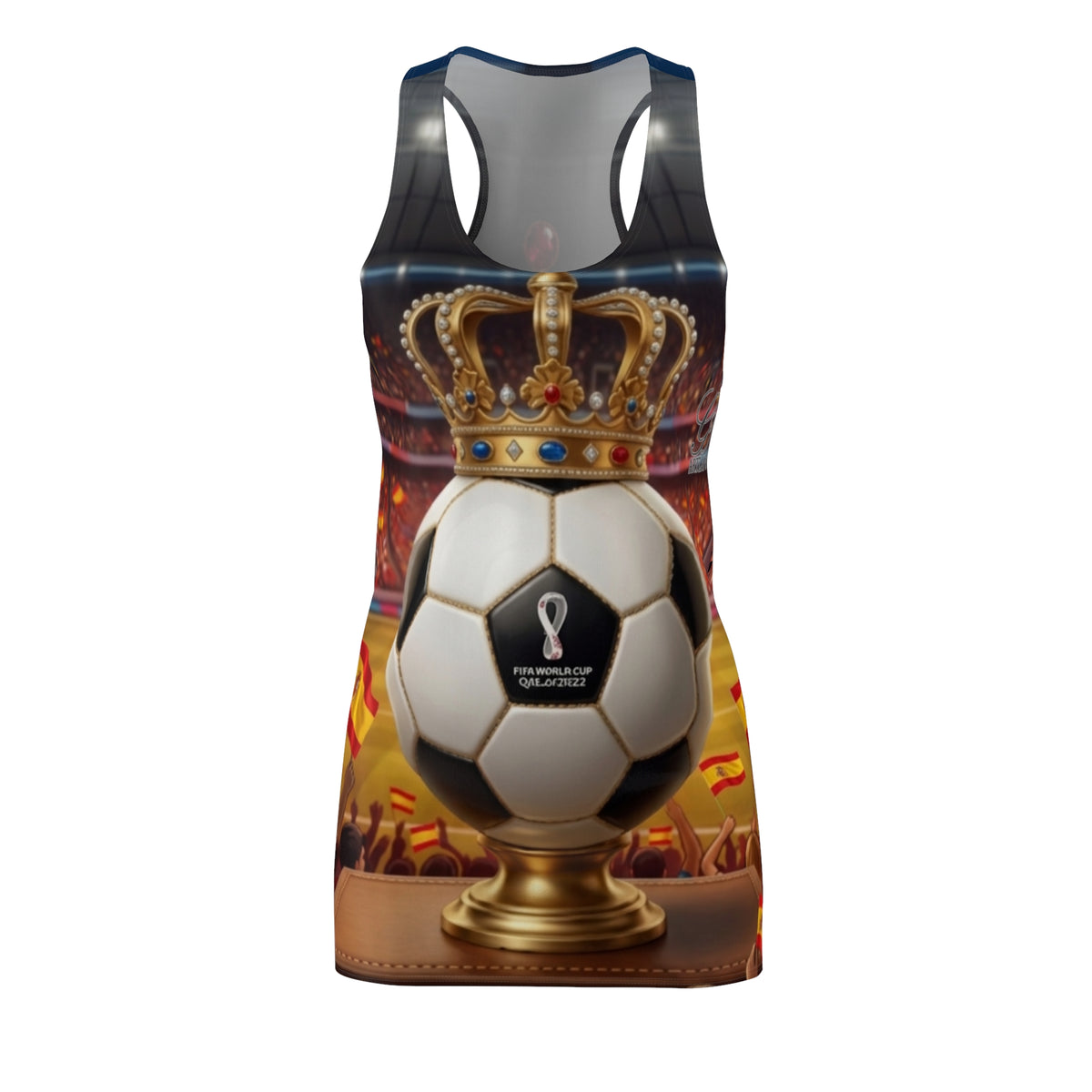 Spainard Soccer Ball Crown Designer Drip Racerback Dress | All Over Print by GT Artland