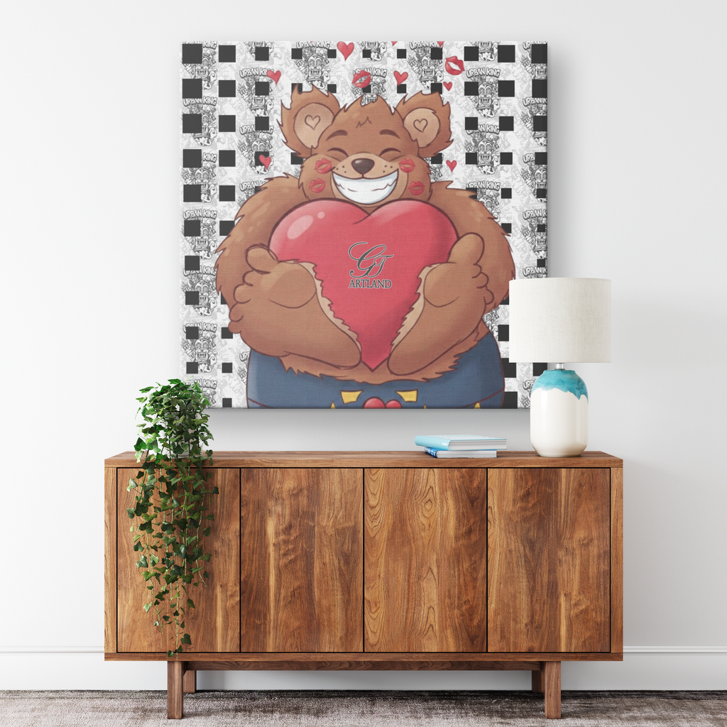 Manga Teddy Bear Love Heart Cute Designer Square Canvas Wrap by GT Artland