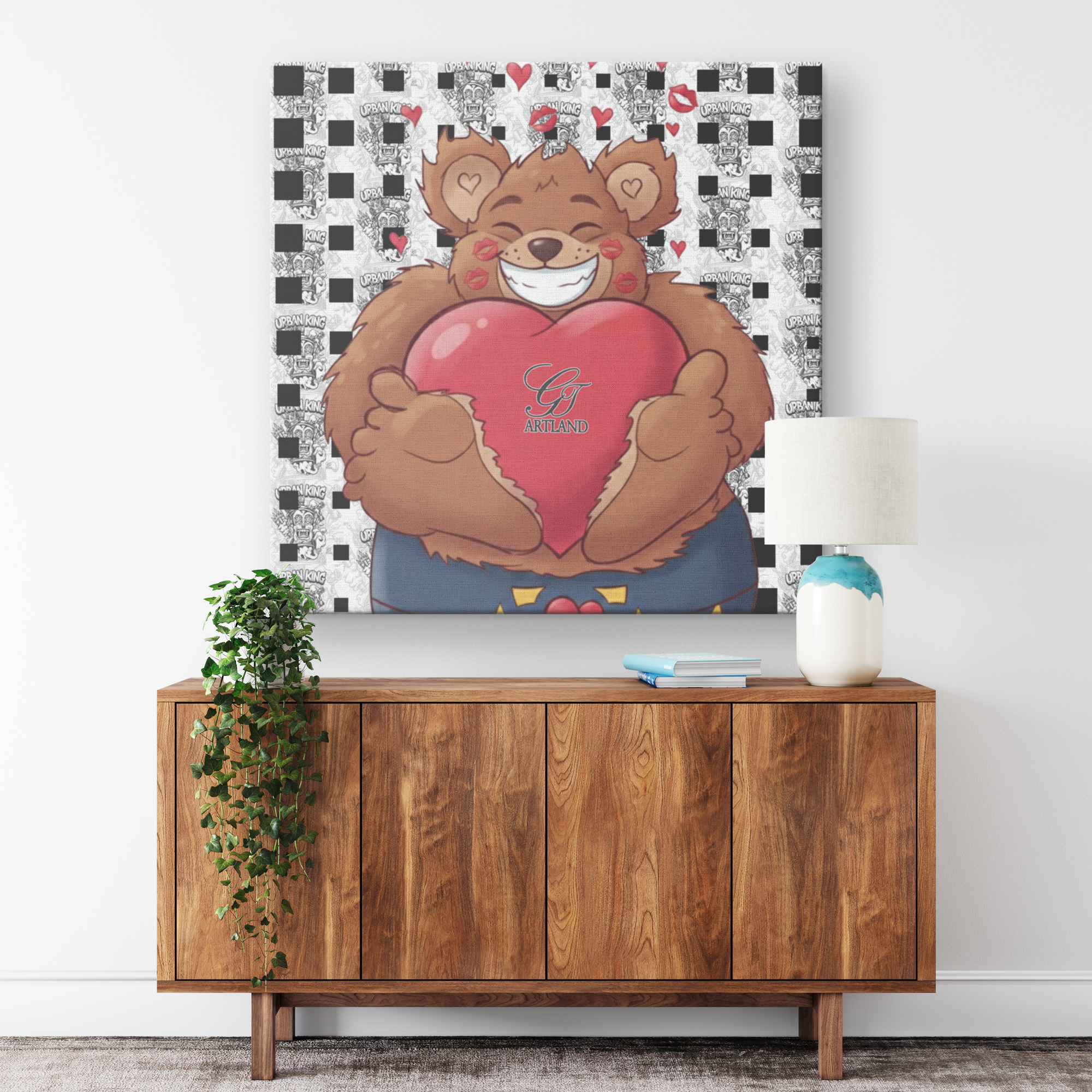 Manga Teddy Bear Love Heart Cute Designer Square Canvas Wrap by GT Artland
