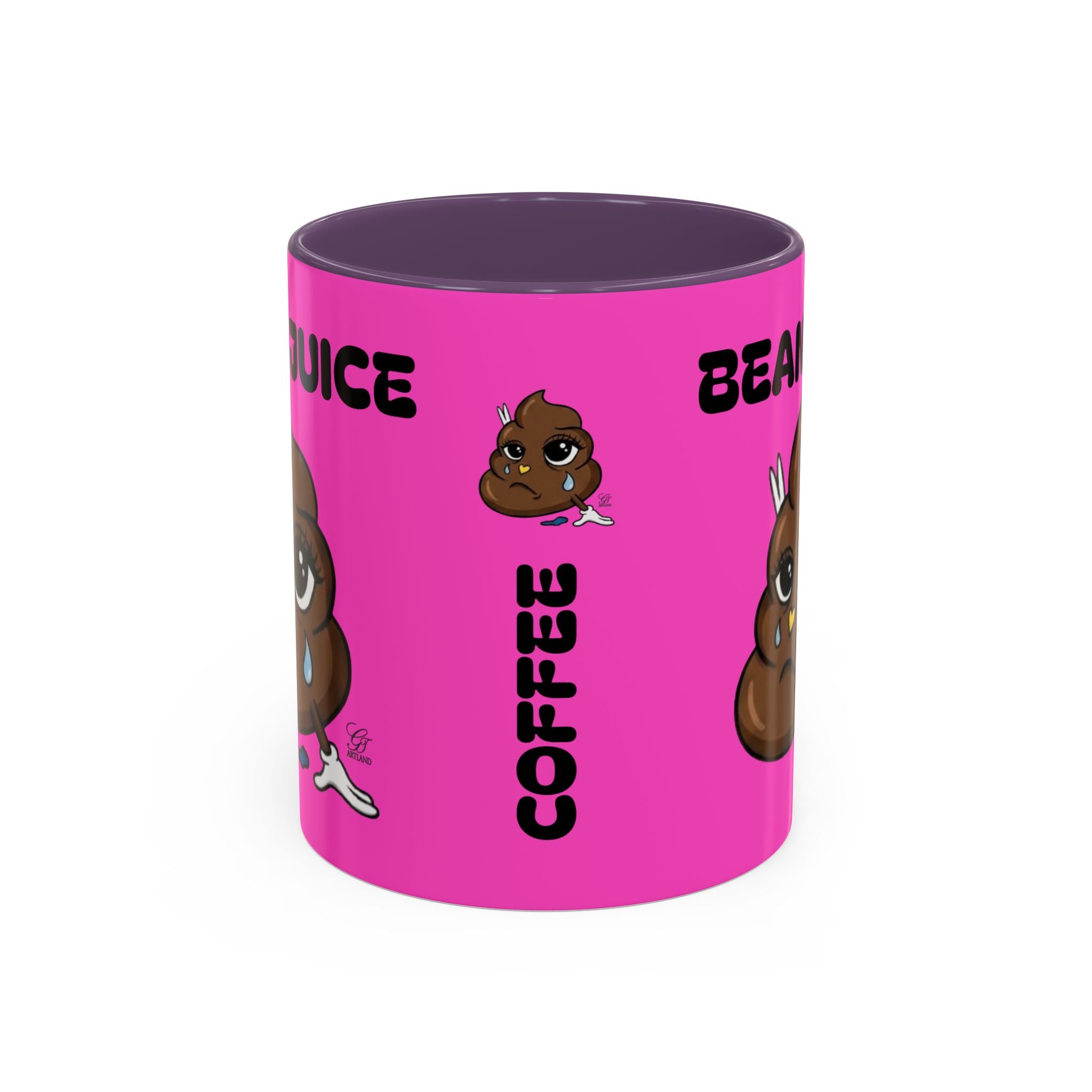 Bean Juice Coffee Mug — Funny Pink Accent Mug with Cute Poop Emoji Design (11/15oz) by GT Artland