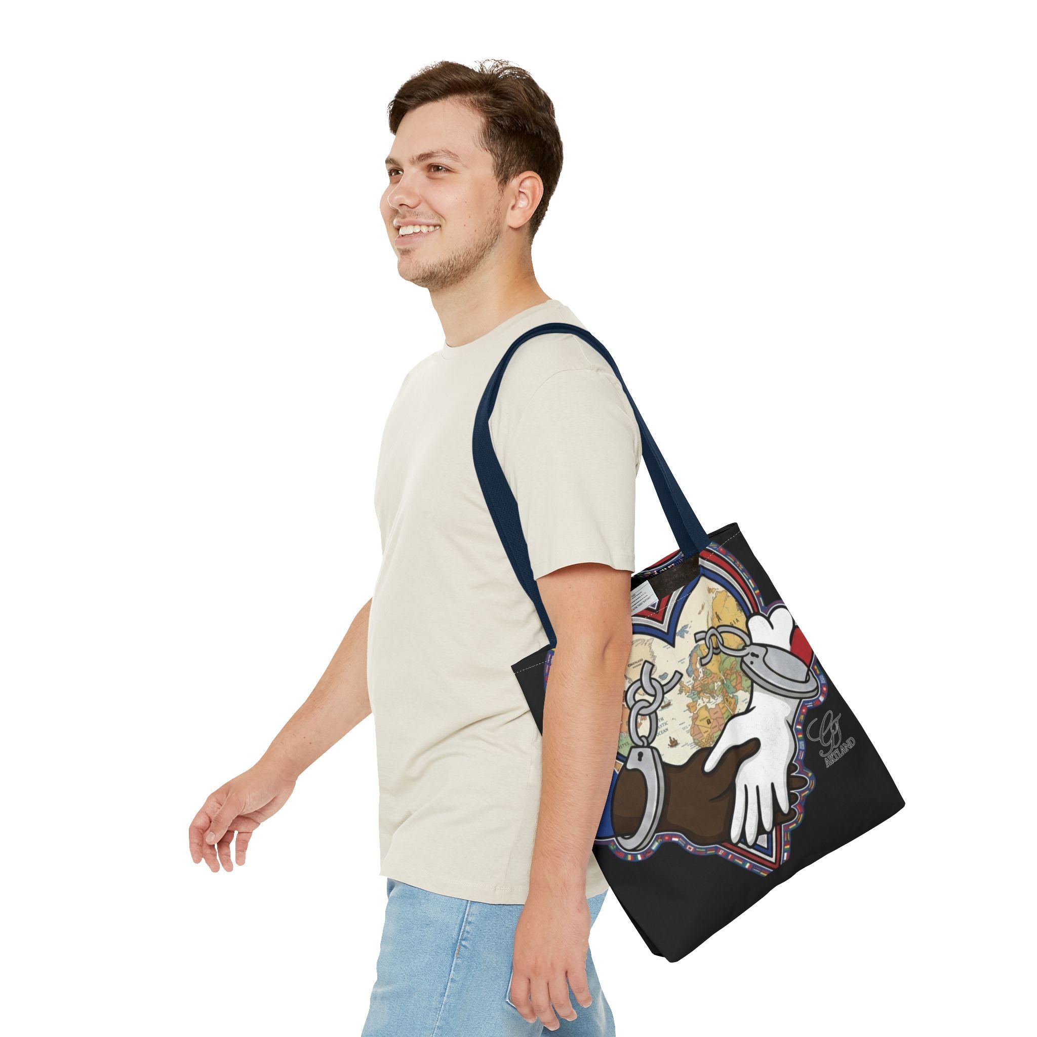Interracial Unity Heart Handcuffs Tote Bag | All-Over Print by GT Artland