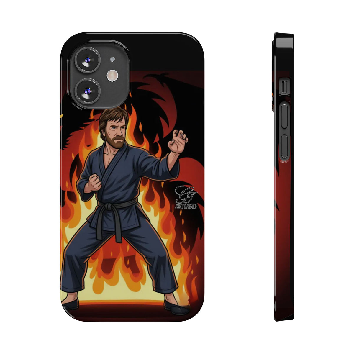 Martial Artist Illustration Slim Phone Case | Karate Fighter Flames by GT Artland