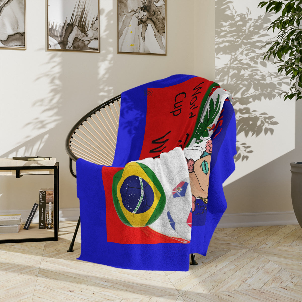 Multicoloured "Haitian vs Brazil" Worldwide FIFA Velveteen Football Blanket