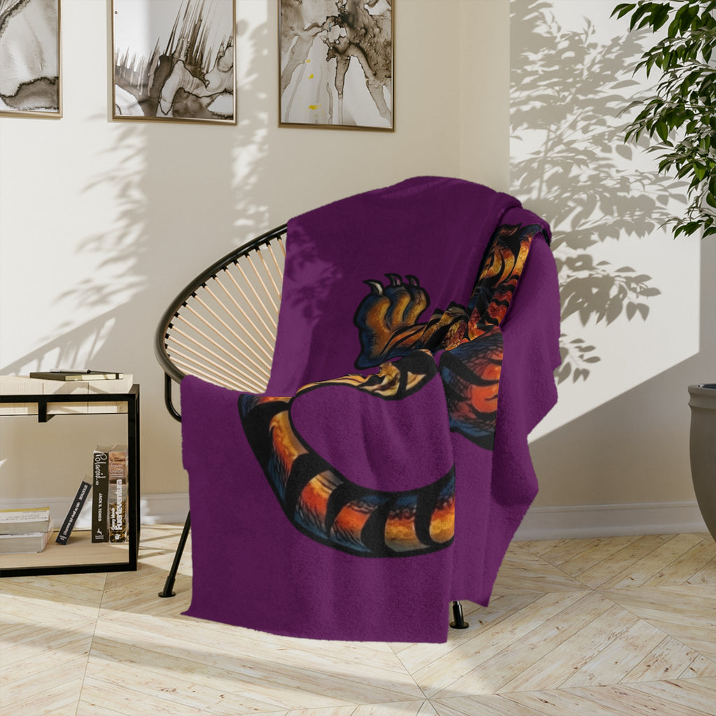 Dripping Tiger Illustration Velveteen Microfiber Blanket | Purple Background by GT Artland