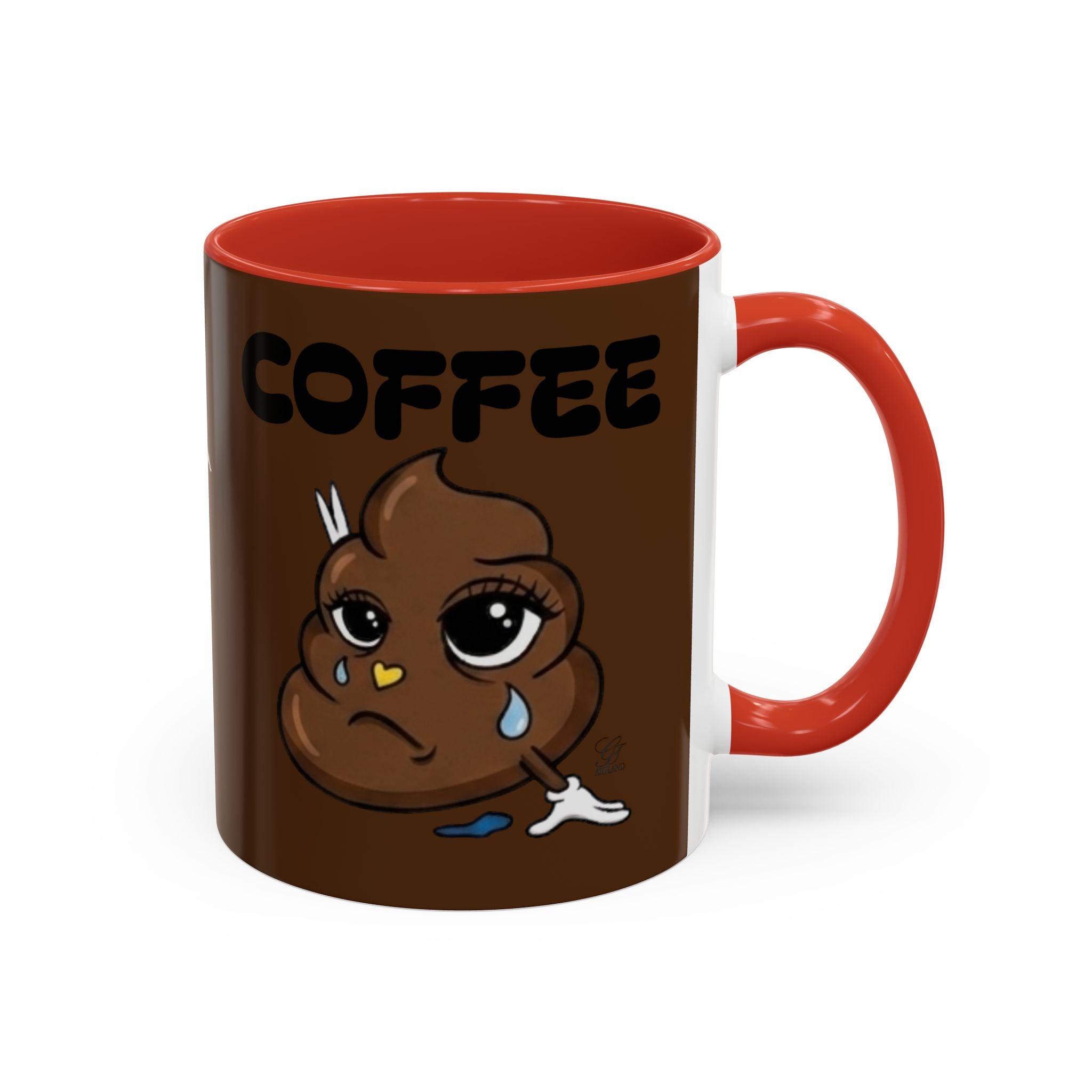 Coffee Mug — Cute Crying Poop Emoji 'COFFEE' Accent Ceramic Mug (11/15 oz) by GT Artland