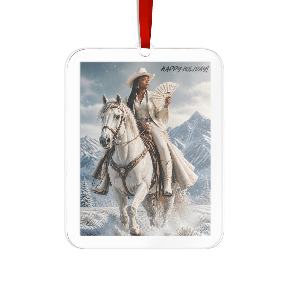 Cowgirl on Horse Winter Wonderland Custom Acrylic Ornament