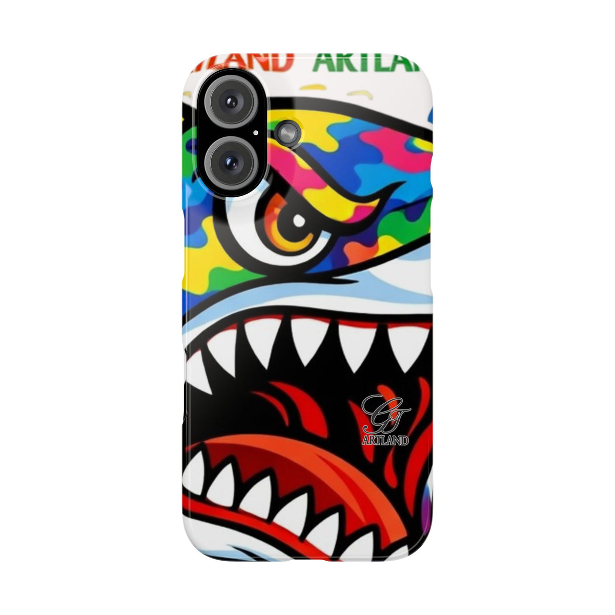 Colorful Designer Shark Face Slim Phone Case | Bold Shark Bite Graphic by GT Artland