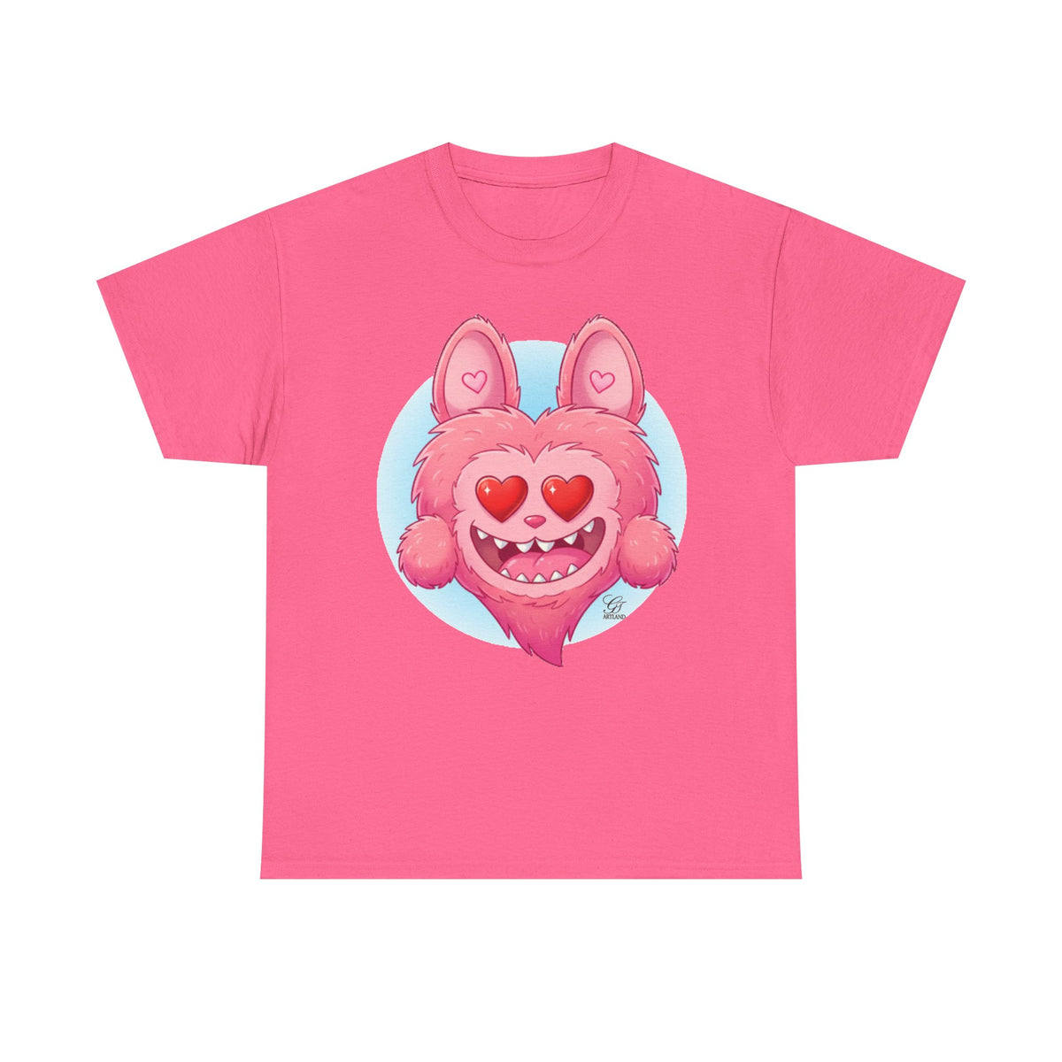 Pink Heart-Eyed Monster T-Shirt | Cute Fuzzy Creature by GT Artland