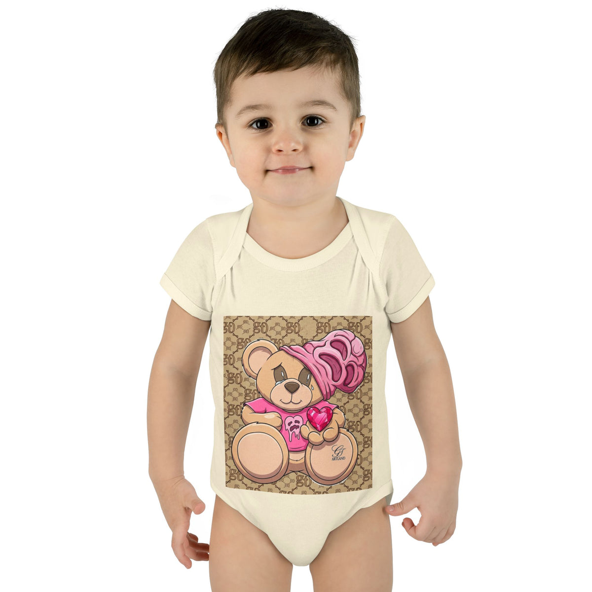 Pink Heart Teddy Bear Infant Bodysuit by GT Artland