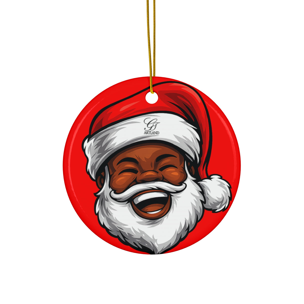 Joyful Santa Ornament Ceramic Ornament | Round, Oval, Heart, Square by GT Artland