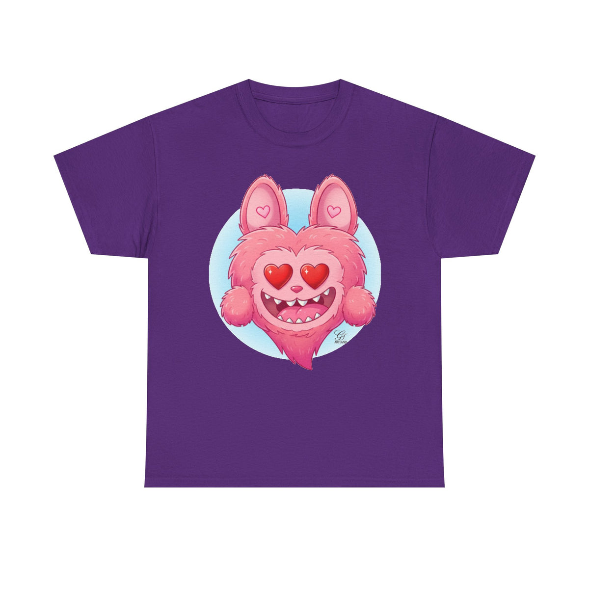 Pink Heart-Eyed Monster T-Shirt | Cute Fuzzy Creature by GT Artland
