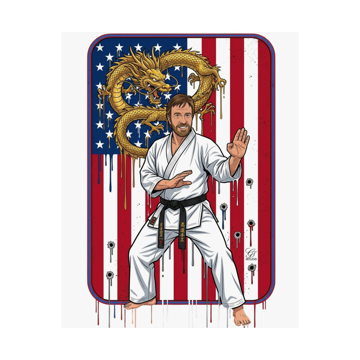 American Flag Karate Chuck Norris Master Poster | Dragon Martial Arts Matte Vertical Print by GT Artland