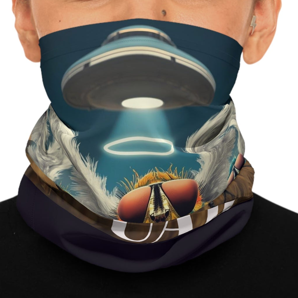 UAP Flying Insects with UFO Halo Neck Gaiter | Alien Mask Neckwear Design