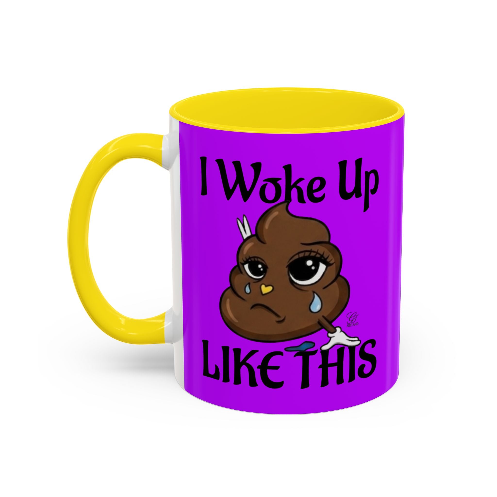 Sad Poop Emoji Accent Coffee Mug (11/15oz) — Funny Cute Kawaii Tearful Poop Design by GT Artland