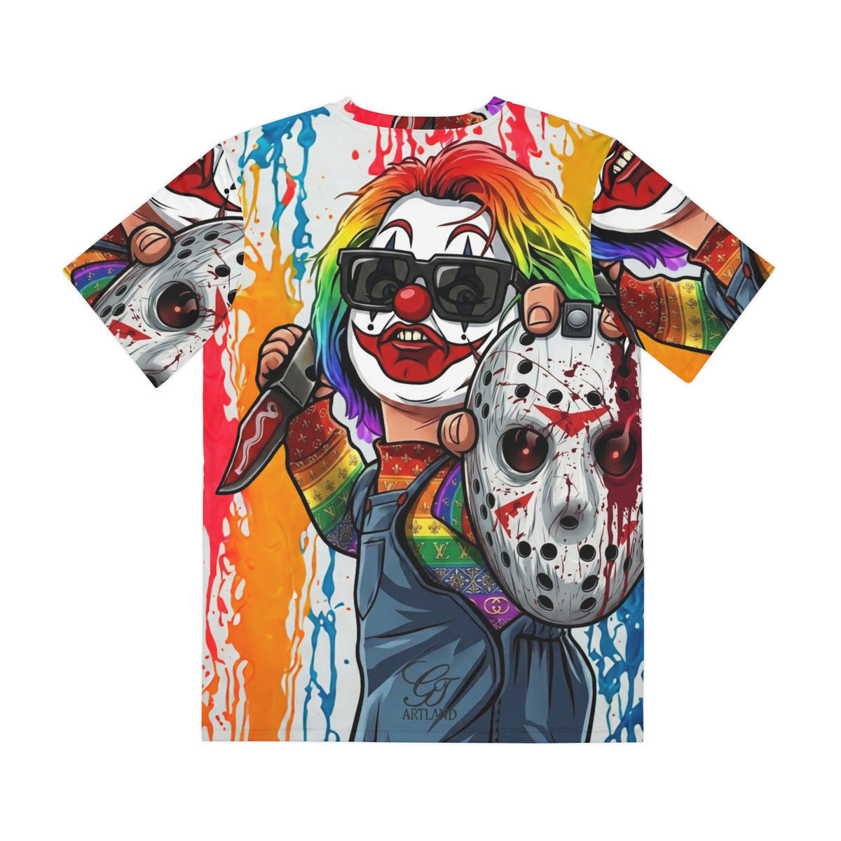 Rainbow Psycho Slasher Designer Drip Horror Tee | Bloody Slasher All-Over Print by GT Artland