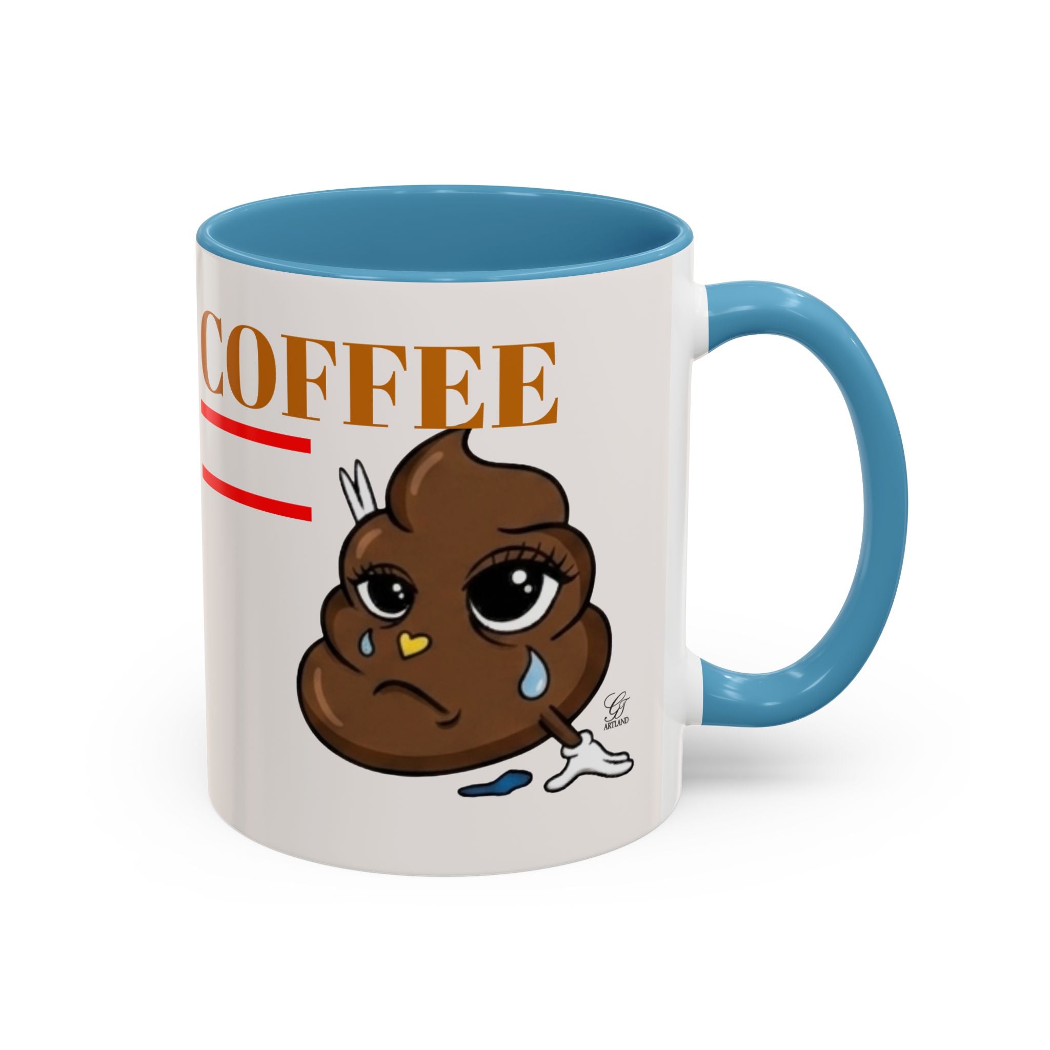 Coffee Mug — Sad Coffee Poop Emoji Designer Toon Accent Mug (11/15oz) by GT Artland