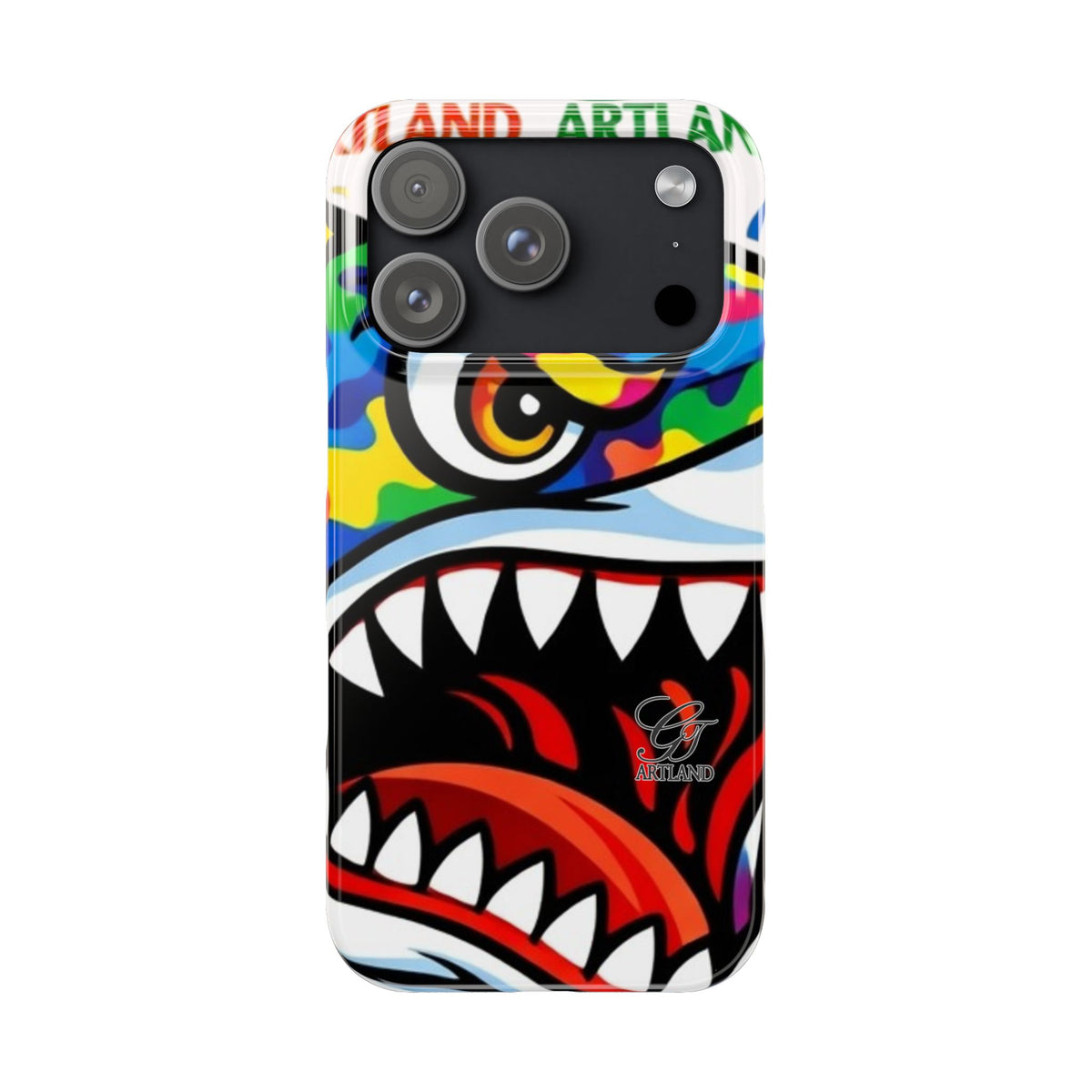 Colorful Designer Shark Face Slim Phone Case | Bold Shark Bite Graphic by GT Artland