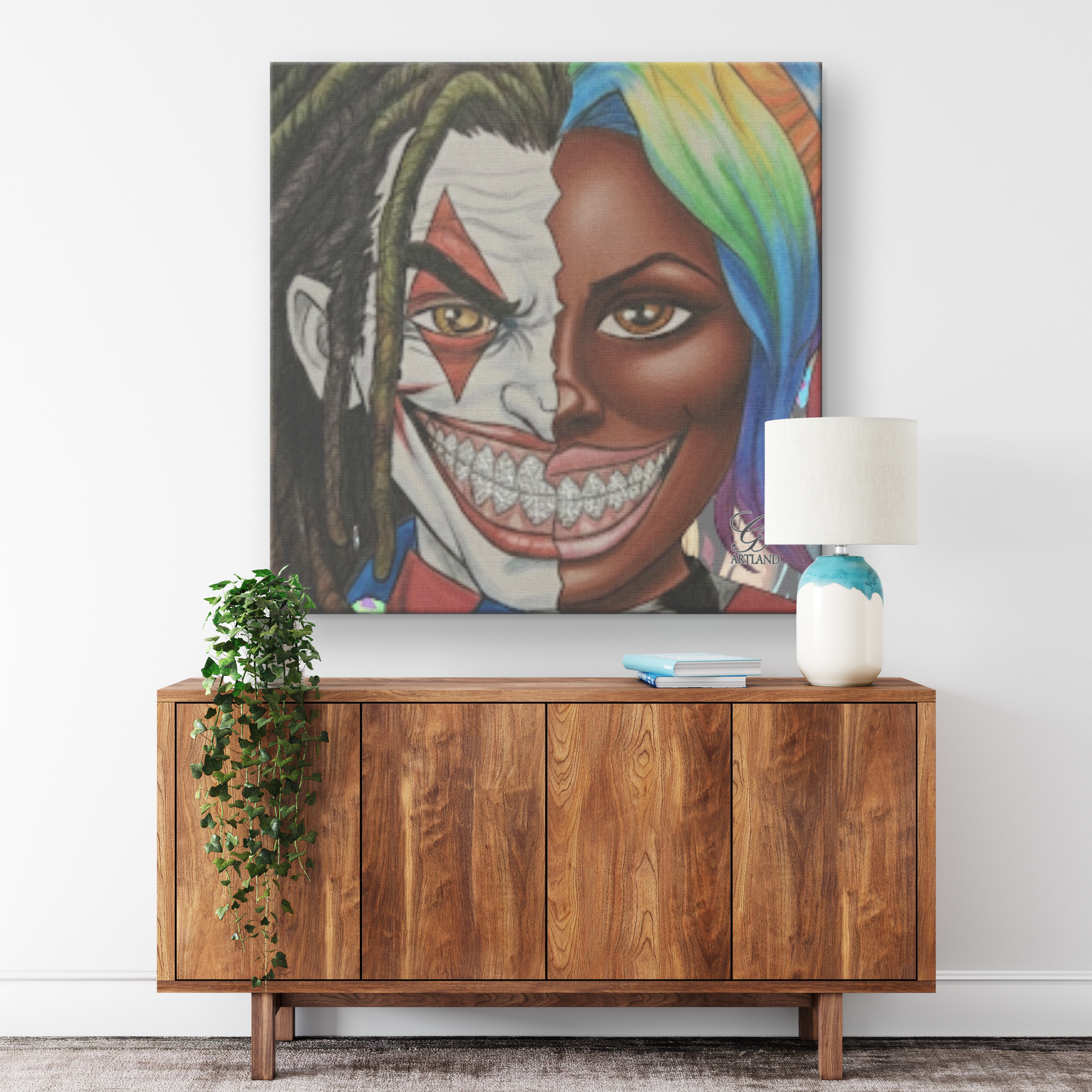 Joka Harley Twin Flame 2 Face Character Ebony Close Up Edition Square Canvas Wrap by GT Artland