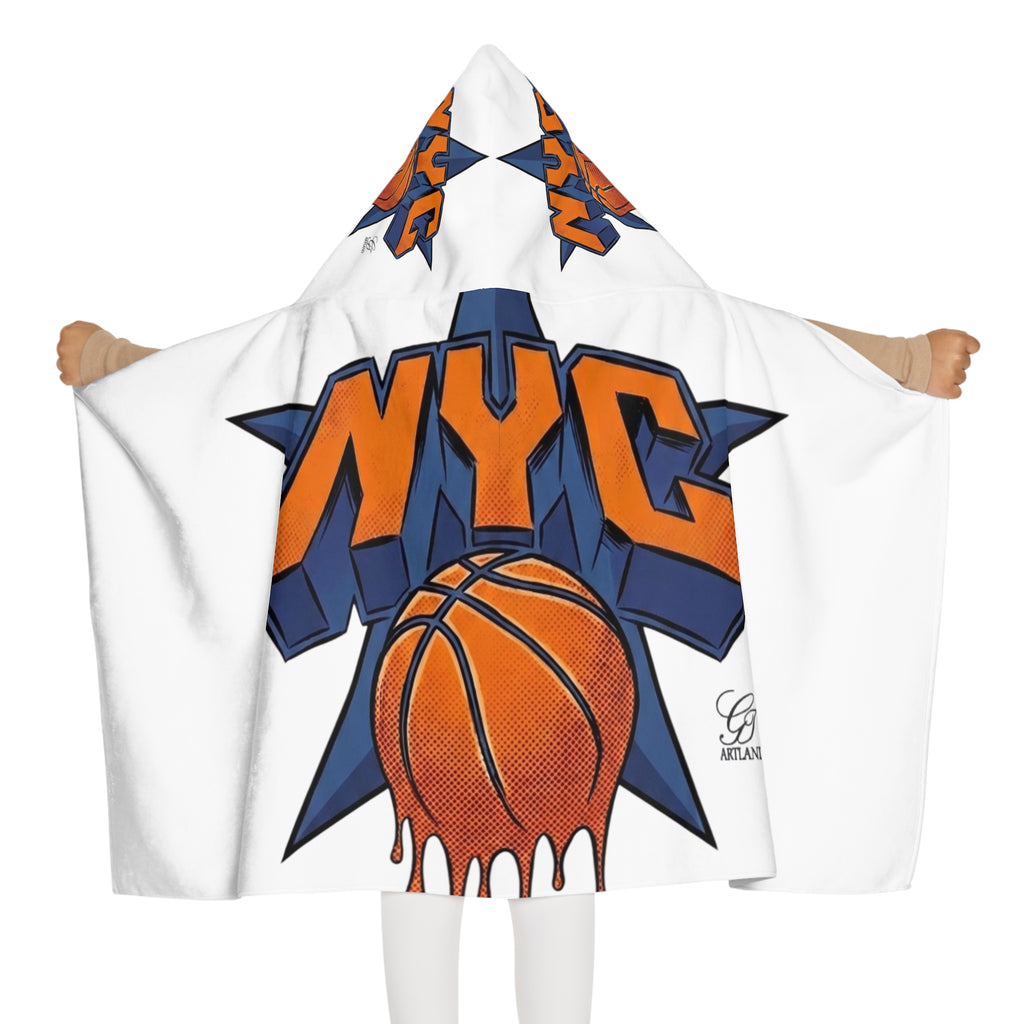 NYC Dripping Basketball Youth Hooded Towel | Kids Swim Beach Wrap by GT Artland