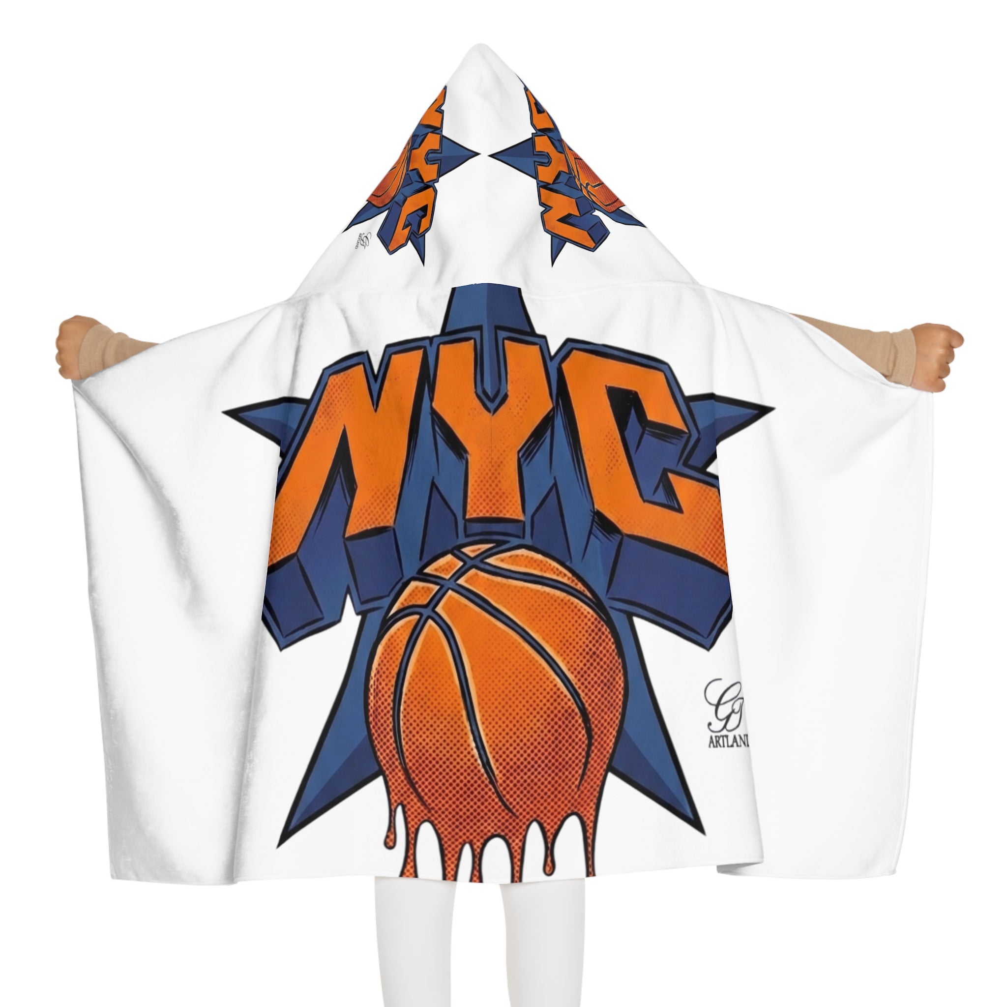NYC Dripping Basketball Youth Hooded Towel | Kids Swim Beach Wrap by GT Artland