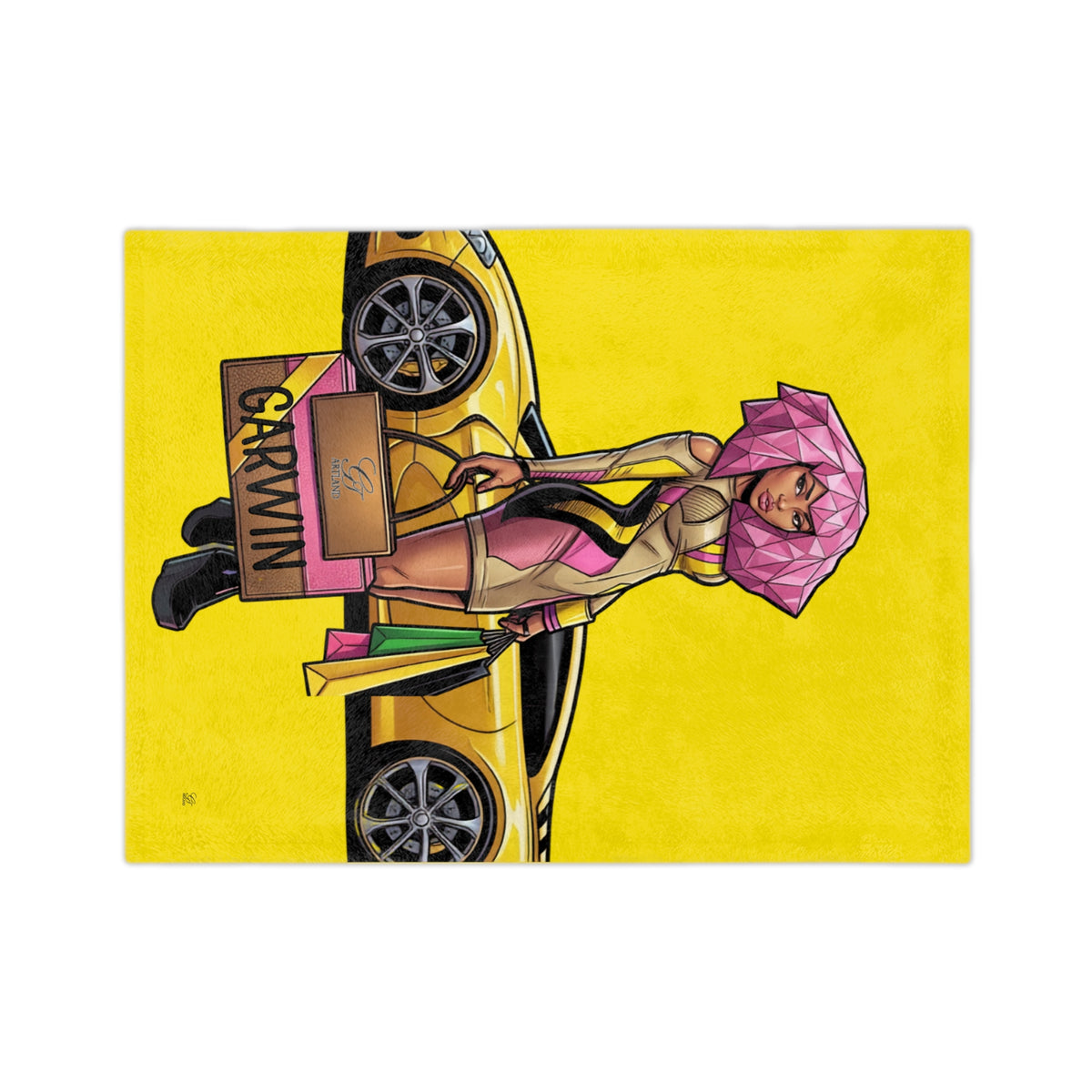 Pink Hair Vixen Fashion Queen Velveteen  Yellow Blanket | Trail Running Design by GT Artland