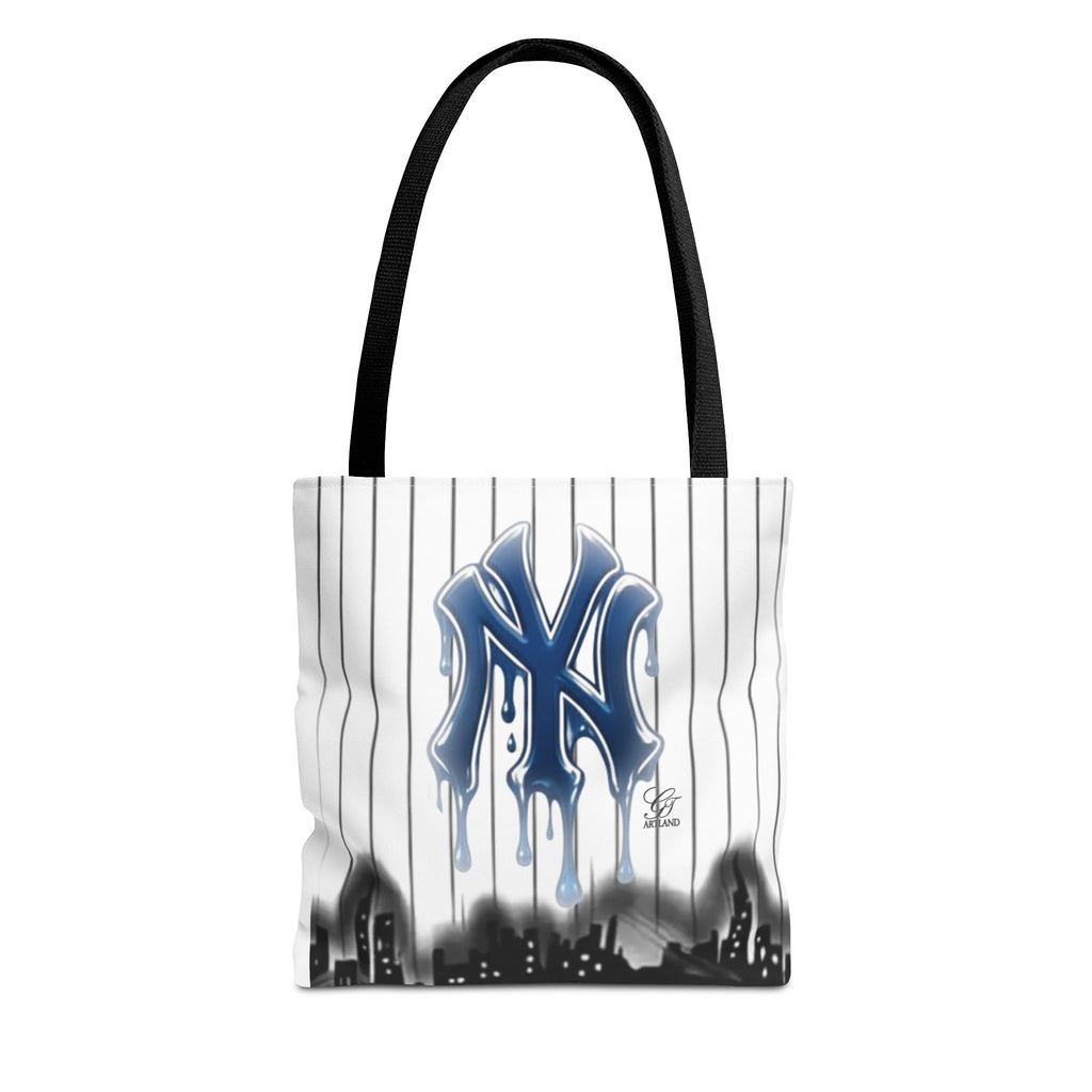 Drip NY Fan Gear Logo Pinstripe Tote Bag — Urban Baseball Cityscape by GT Artland
