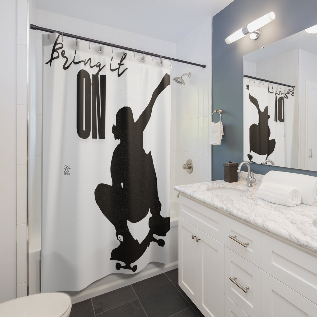 Daring Skateboarder Bring It On Shower Curtain | Bathroom Decor