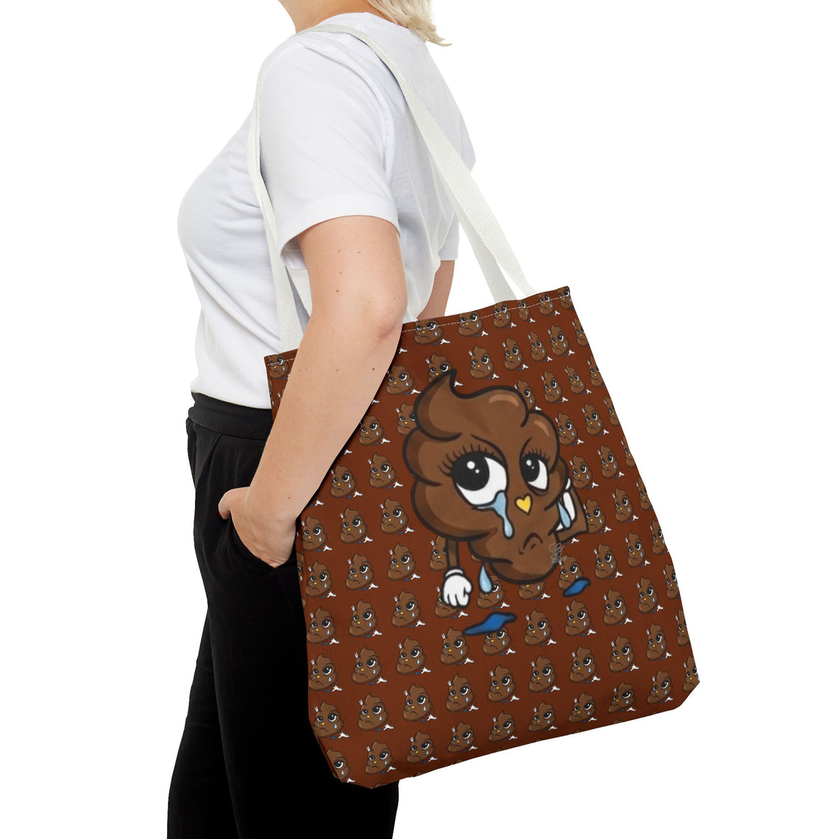 Glizzee Cute Poop Character Tote Bag | All Over Print Cartoon Pattern by GT Artland