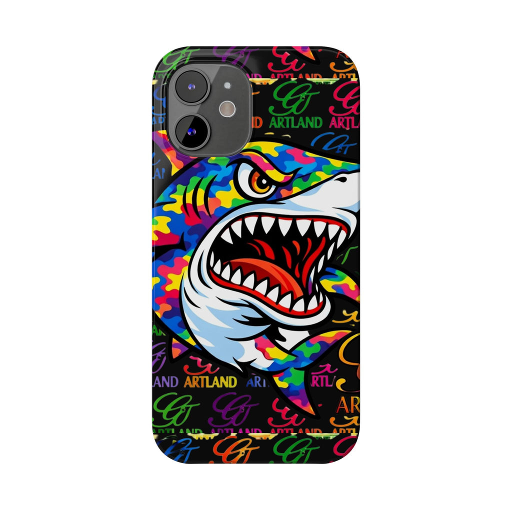 Colorful Shark GT Illustration Slim Phone Case | Neon Graffiti Pattern by GT Artland