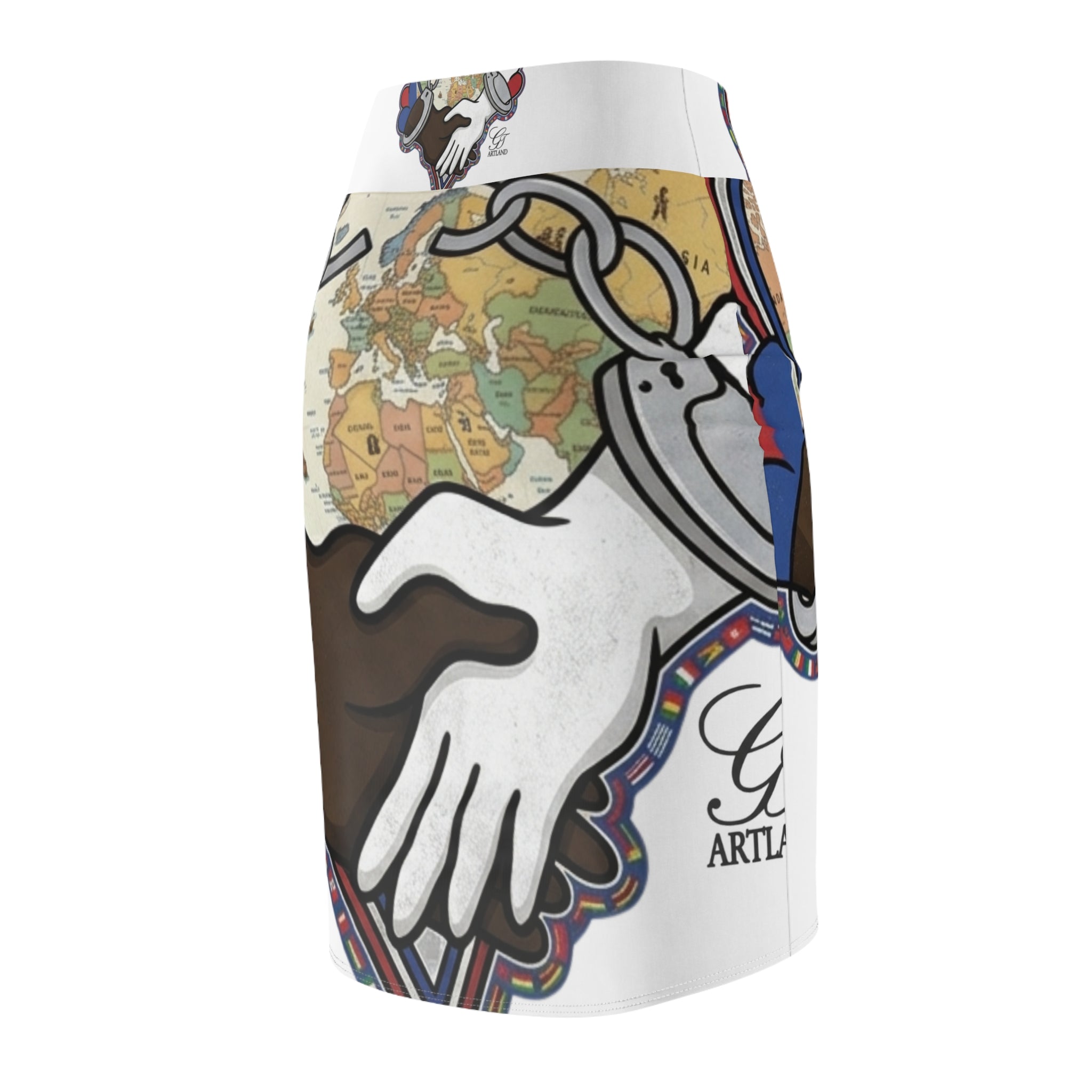 Interracial Hands Heart World Map Pencil Skirt | Anti-Racism Art by GT Artland