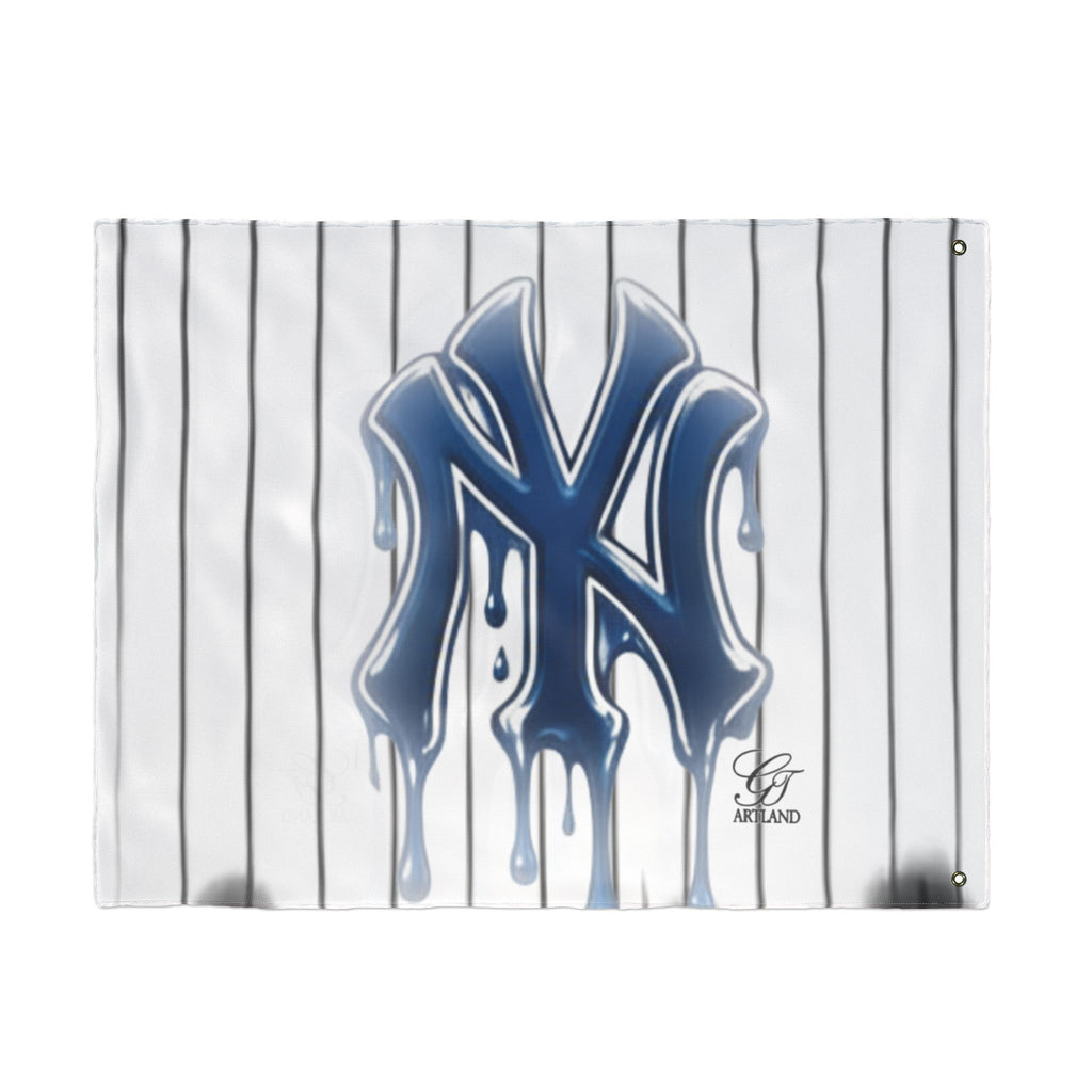 Dripping Pinstripe NY Fan Logo Flag | Double Sided Designer Flag by GT Artland