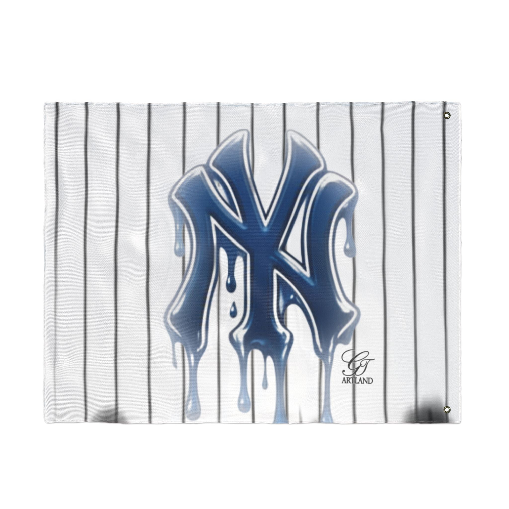 Dripping Pinstripe NY Fan Logo Flag | Double Sided Designer Flag by GT Artland