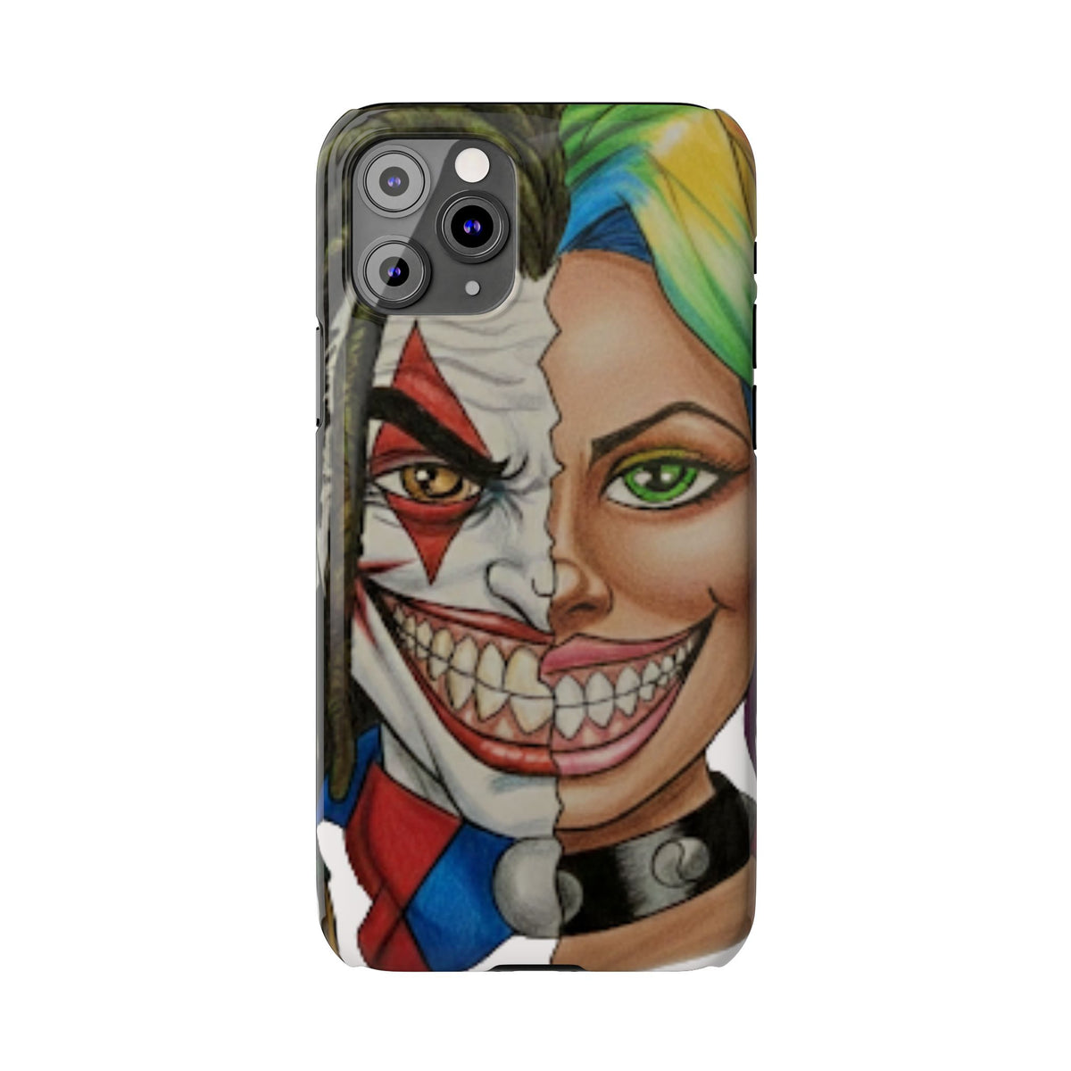 Crazy Couple Clown and Girl Half and Half 2 Faced Illustration Slim Phone Case | by GT Artland