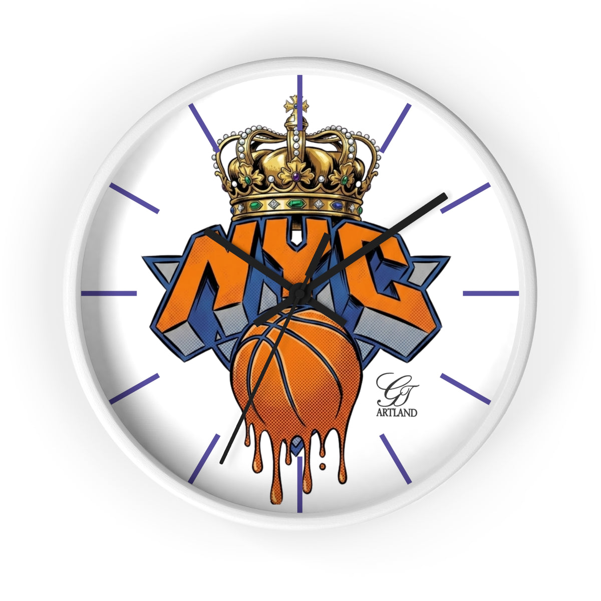 NYC Crown Basketball Drip Wall Clock | Urban Graffiti Sports Clock by GT Artland