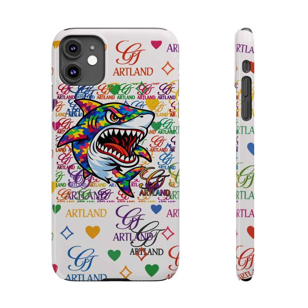 Colorful Designer Shark GT Illustration Slim Phone Case | Rainbow Logo Pattern by GT Artland