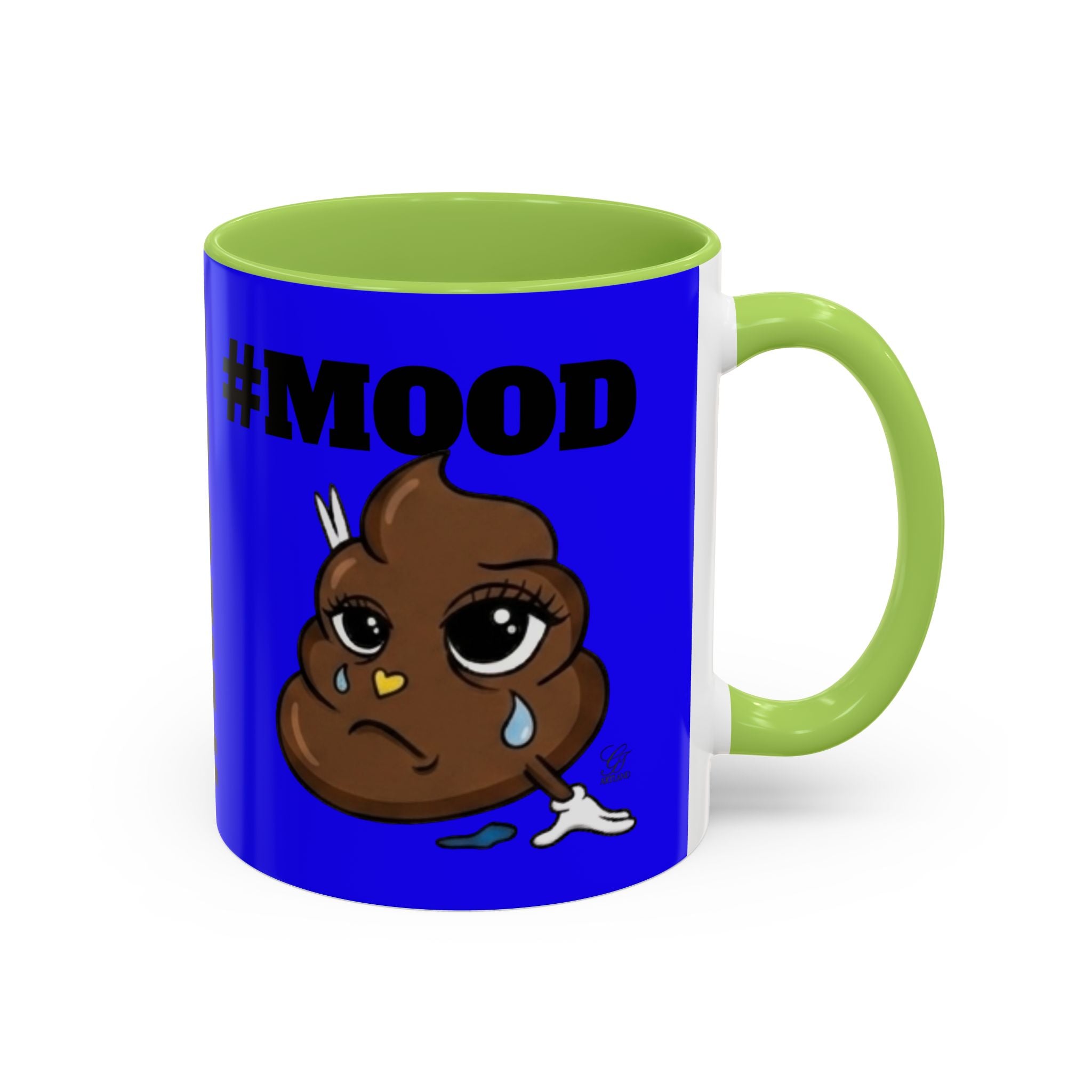 #MOOD Poop Emoji Retro Blue Accent Coffee Mug – Funny Blue 11/15oz Gift by GT Artland